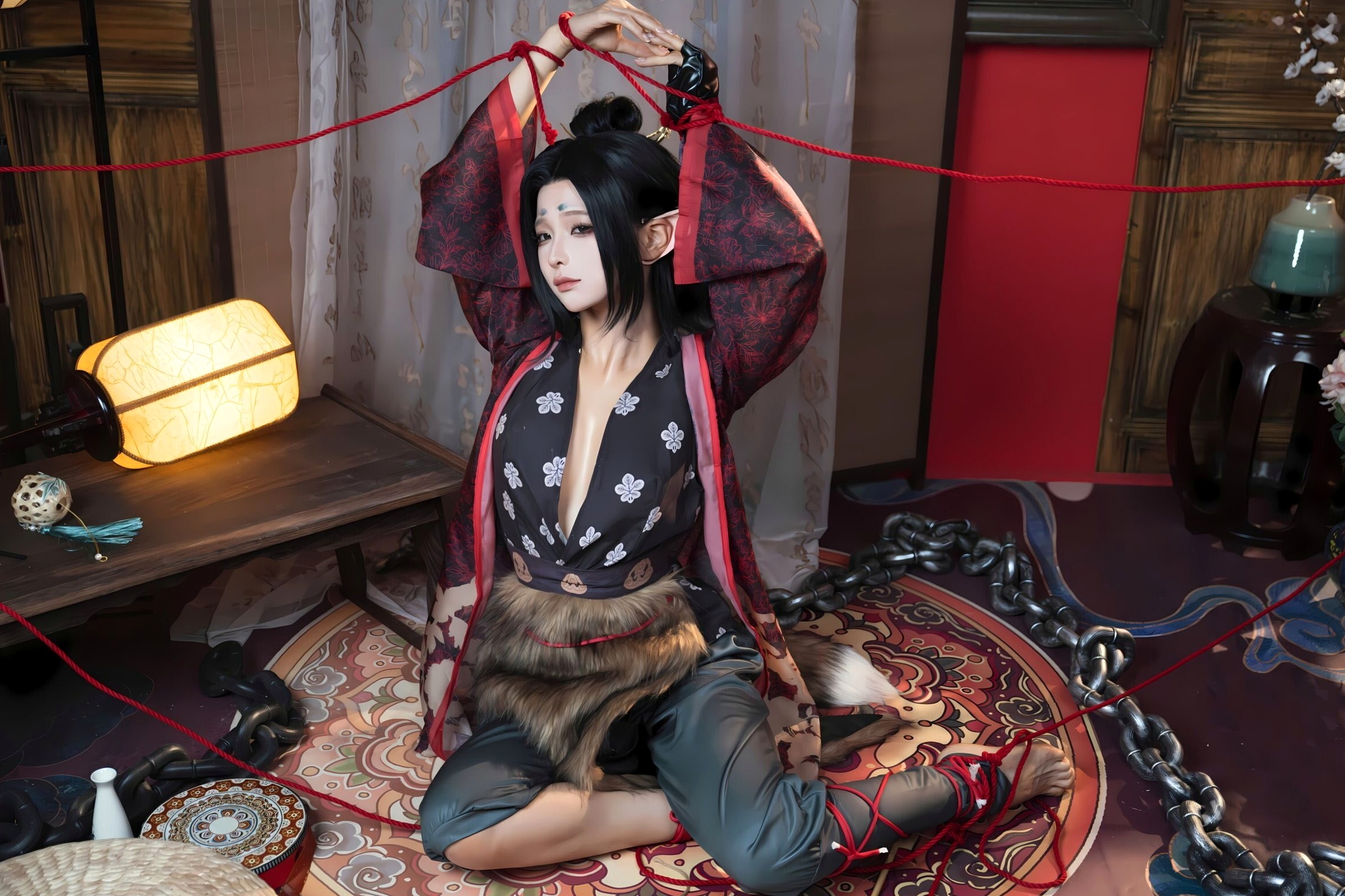 蠢沫沫《黑神话:悟空》萍萍Cosplay 妖魅红绳古风性感写真