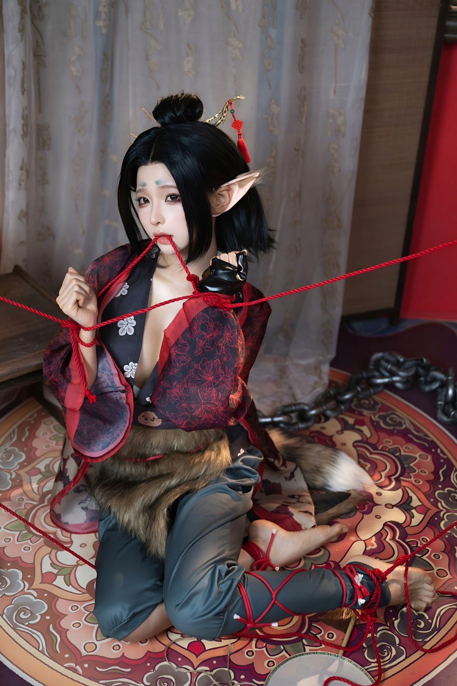 蠢沫沫《黑神话:悟空》萍萍Cosplay 妖魅红绳古风性感写真