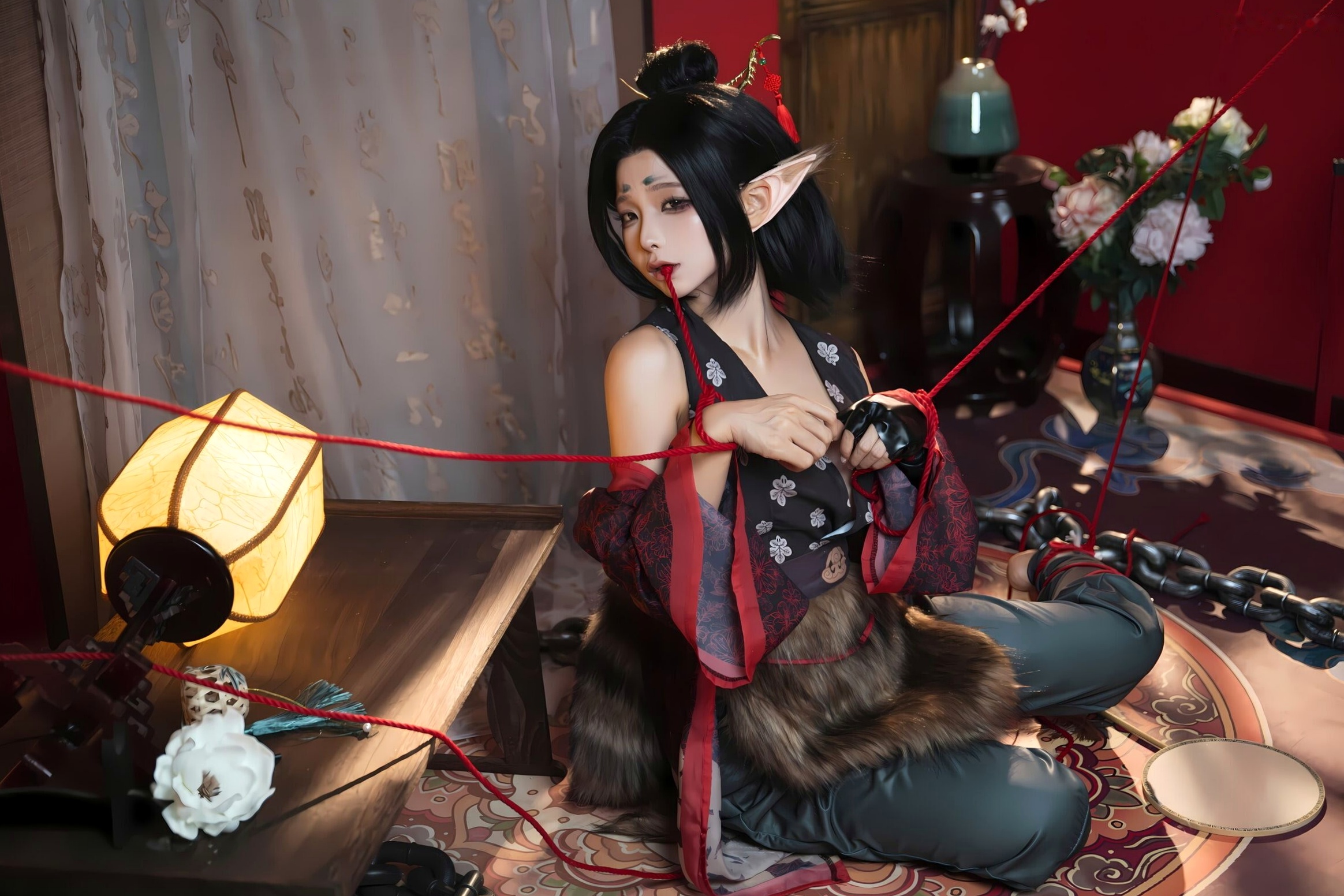 蠢沫沫《黑神话:悟空》萍萍Cosplay 妖魅红绳古风性感写真