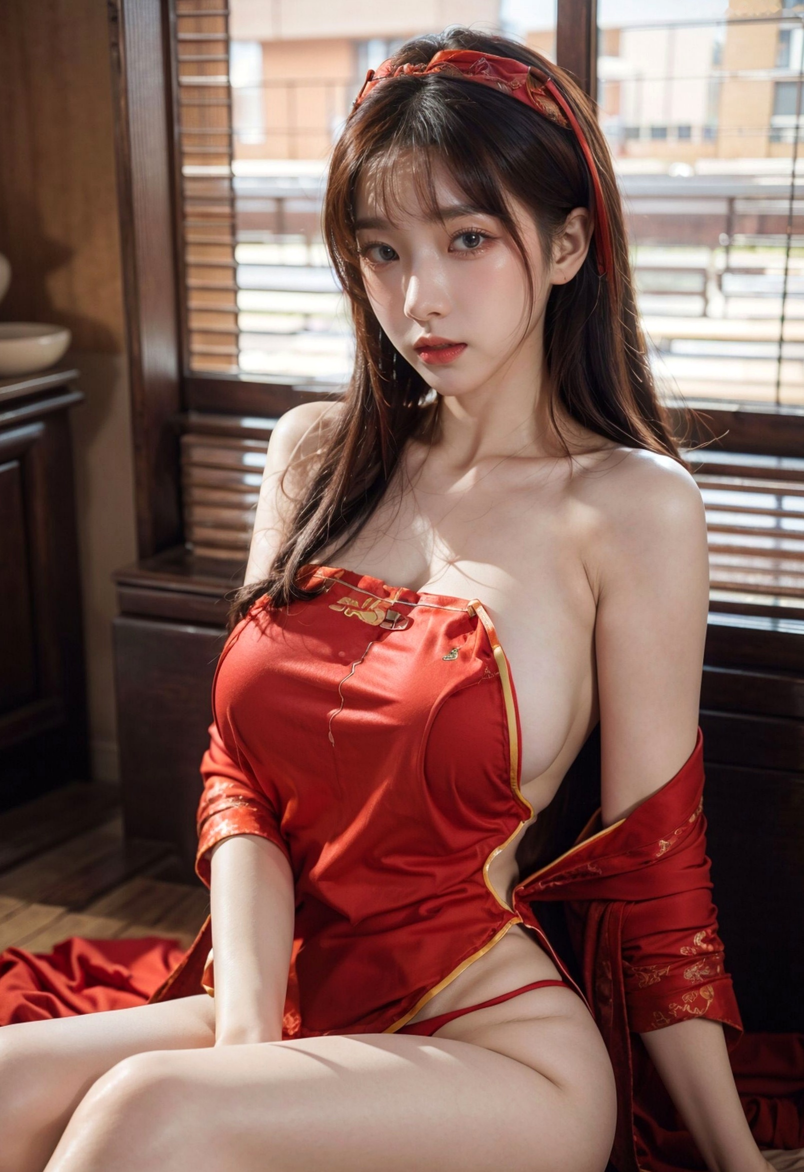 AI美女-拟实-古风红肚兜美女-18禁 闺房古典内衣诱惑私房写真