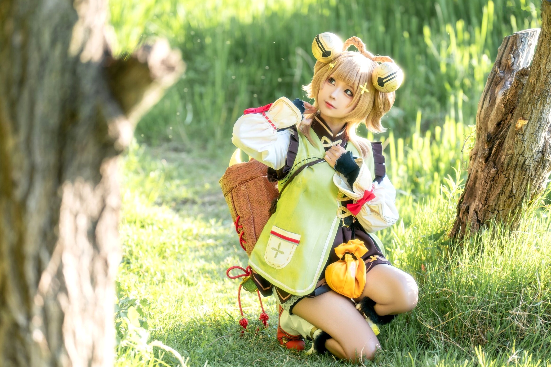 蠢沫沫-瑶瑶原神Cosplay户外阳光草地清新治愈萌系写真