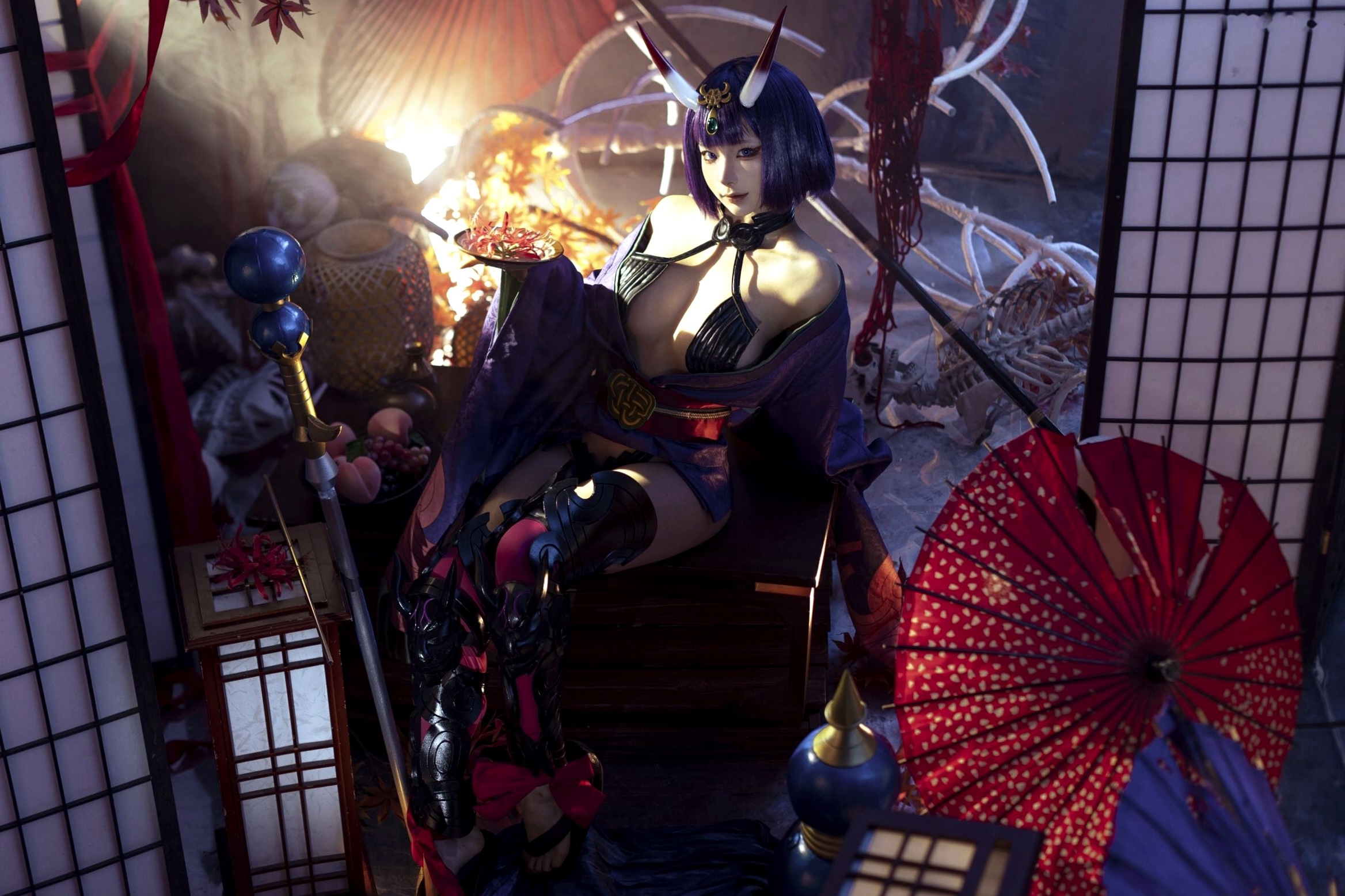 蠢沫沫-2025年09月自拍-4套 魅惑鬼姬Cosplay与黑丝校服写真