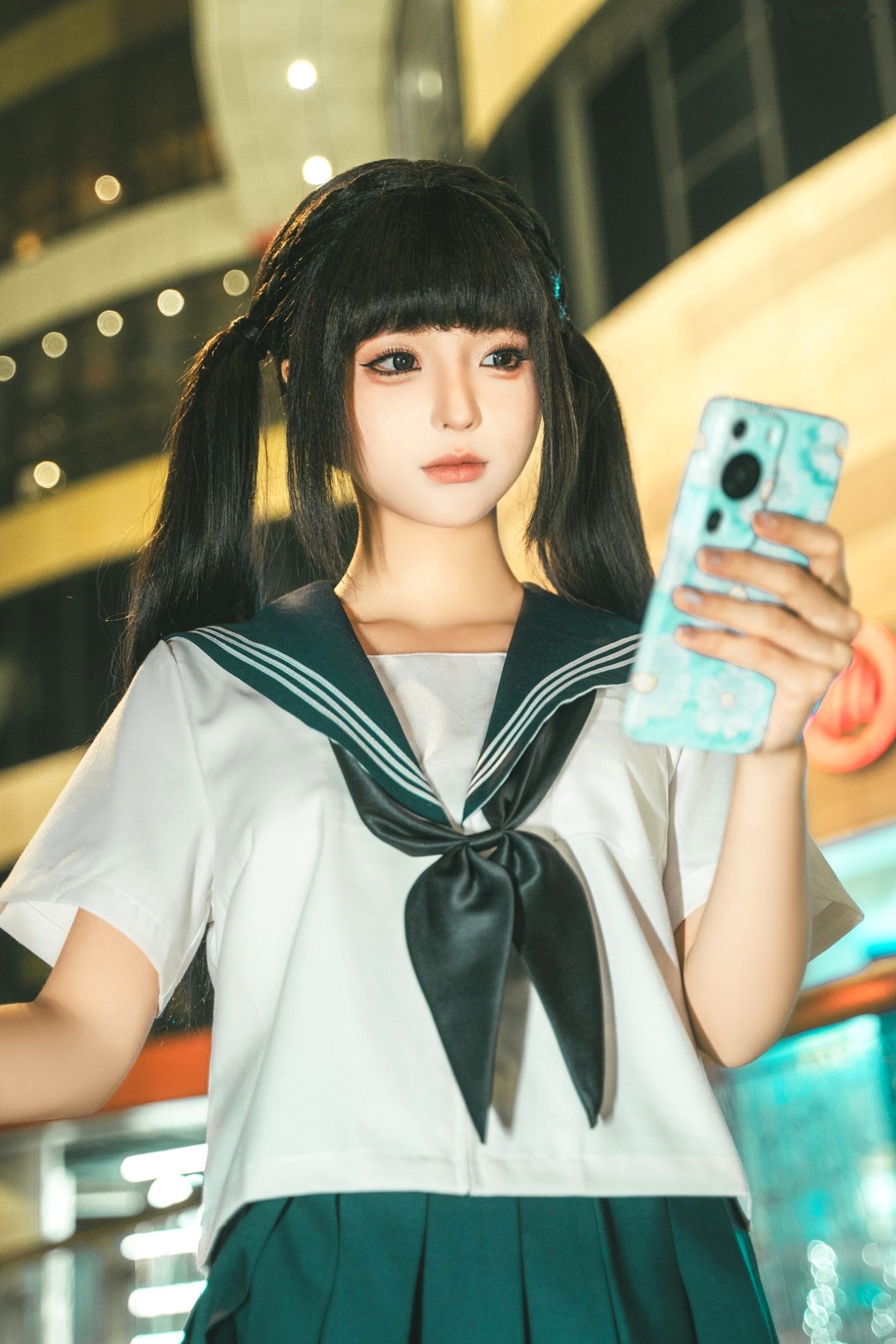 《蠢沫沫-蠢沫沫奇遇记-2》水手服双马尾夜景车载写真 萌系美腿少女制服诱惑