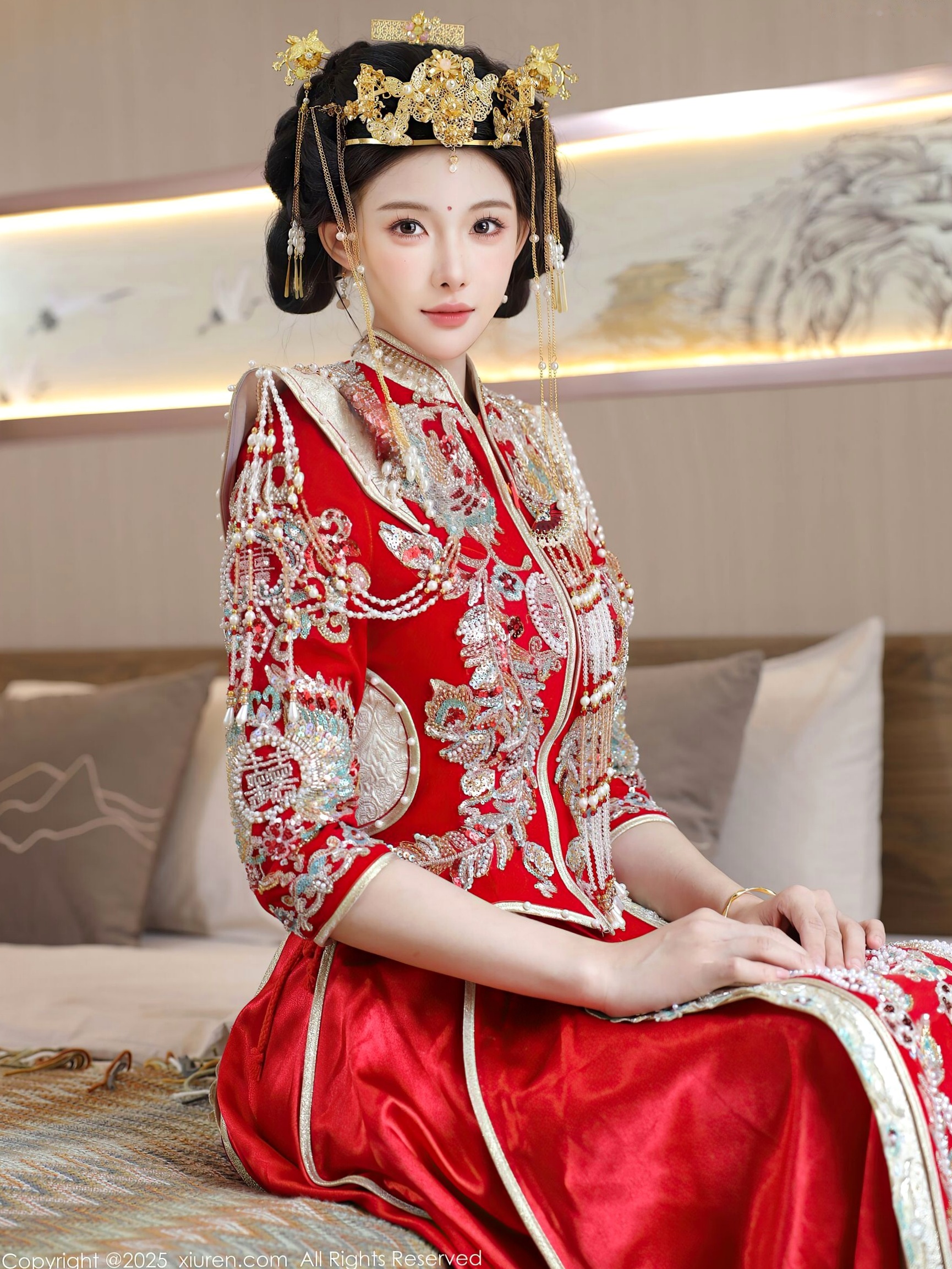 XiuRen秀人网-10742-梨霜儿-中式秀禾服新娘红装性感内衣私房诱惑写真