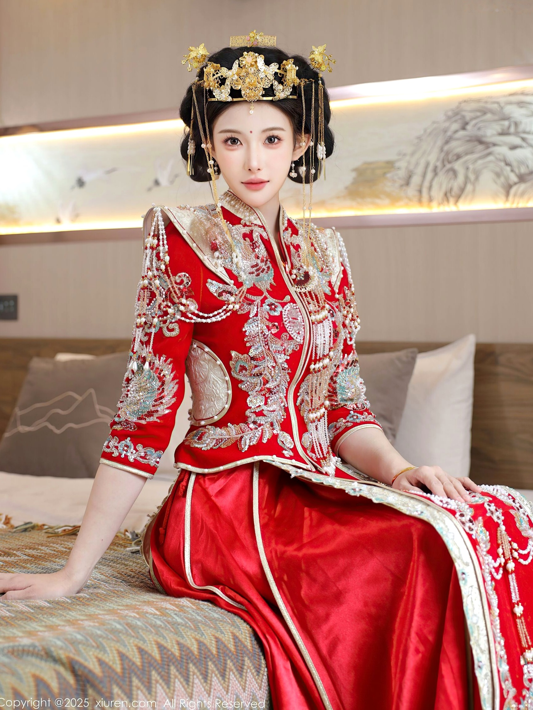XiuRen秀人网-10742-梨霜儿-中式秀禾服新娘红装性感内衣私房诱惑写真