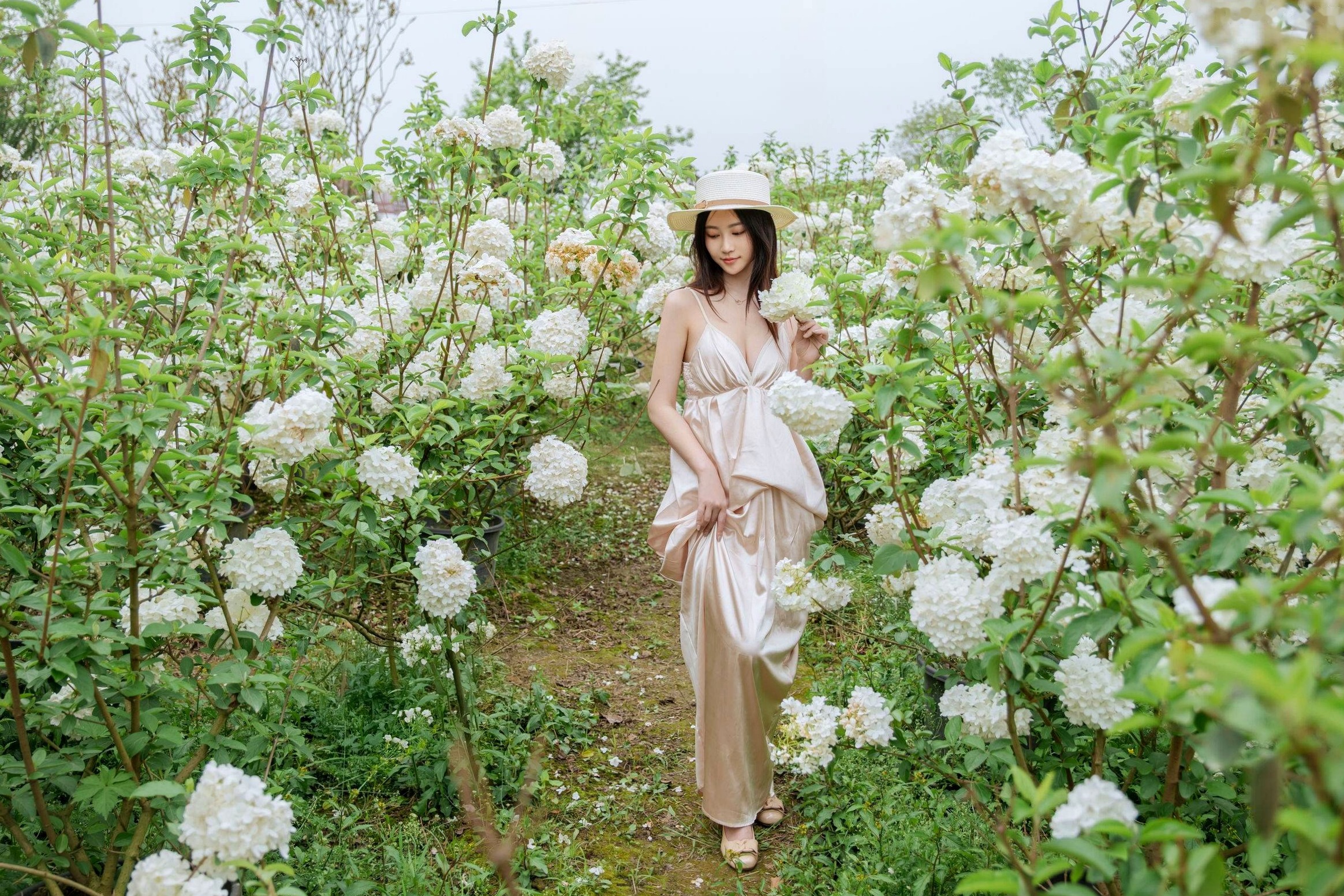 年年-木绣球:深林花海下的清纯与诱惑,户外写真,白皙女神唯美私房照