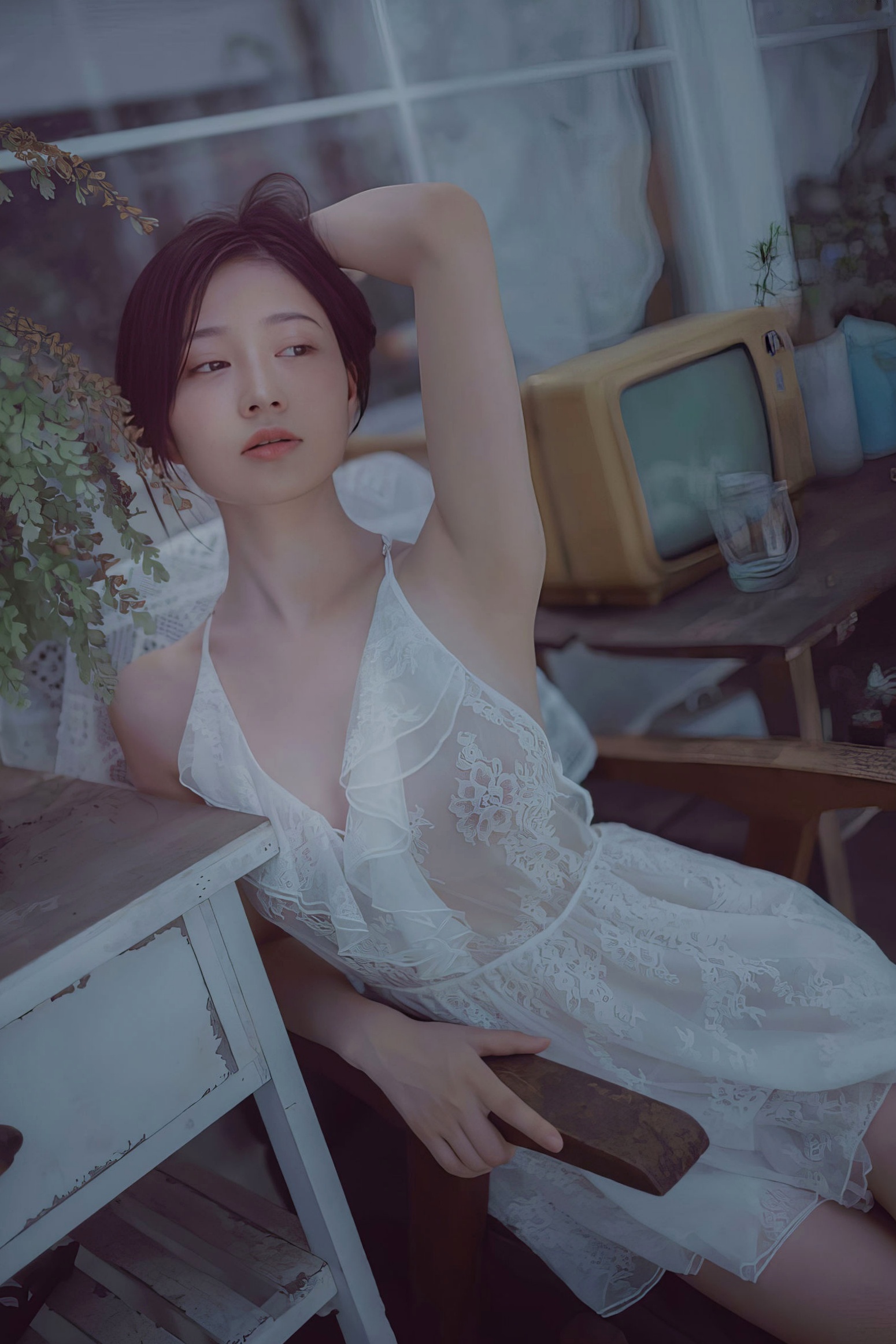 年年Nnian-青青子衿:复古怀旧色调私房,白蕾丝诱惑展曼妙身姿