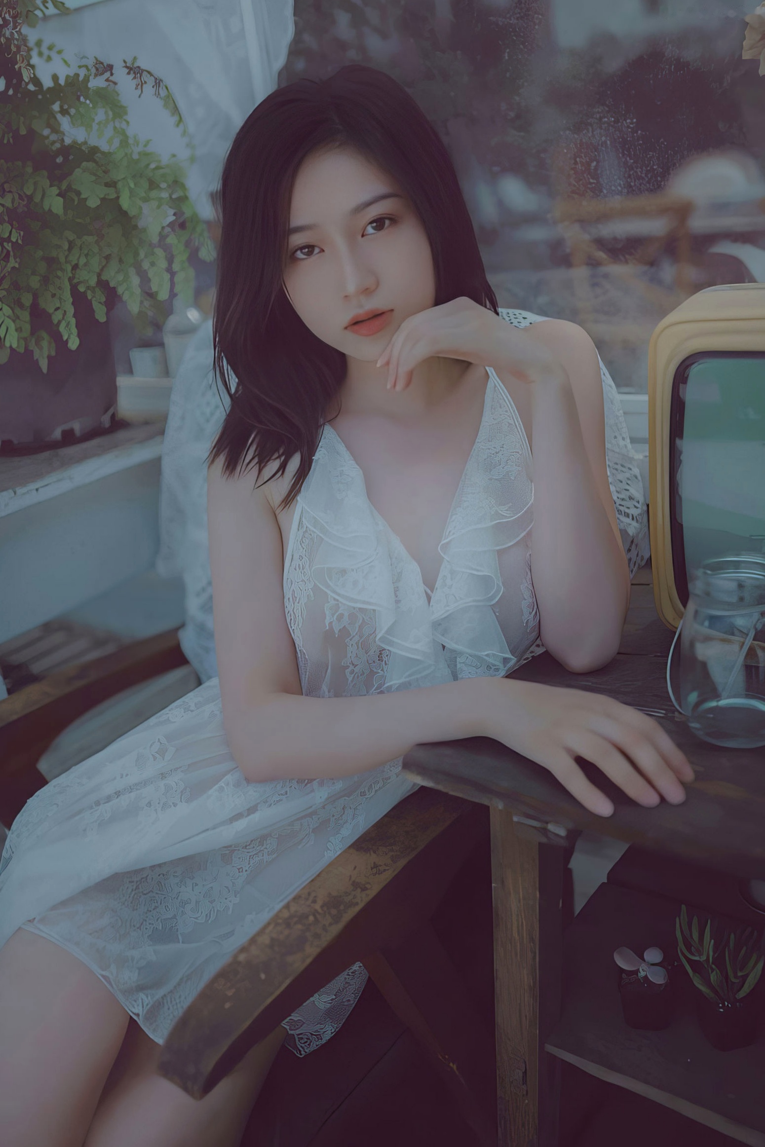 年年Nnian-青青子衿:复古怀旧色调私房,白蕾丝诱惑展曼妙身姿