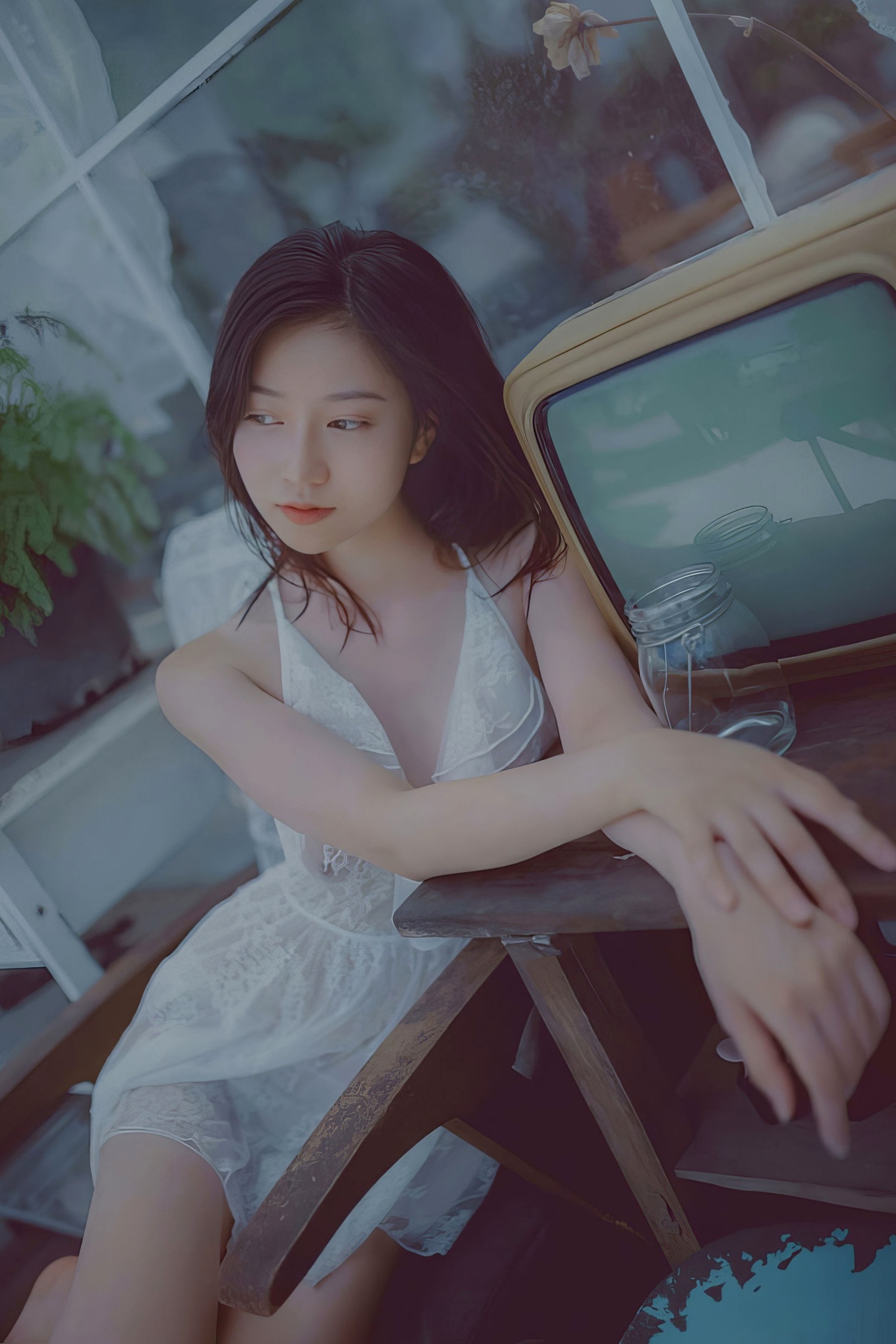 年年Nnian-青青子衿:复古怀旧色调私房,白蕾丝诱惑展曼妙身姿