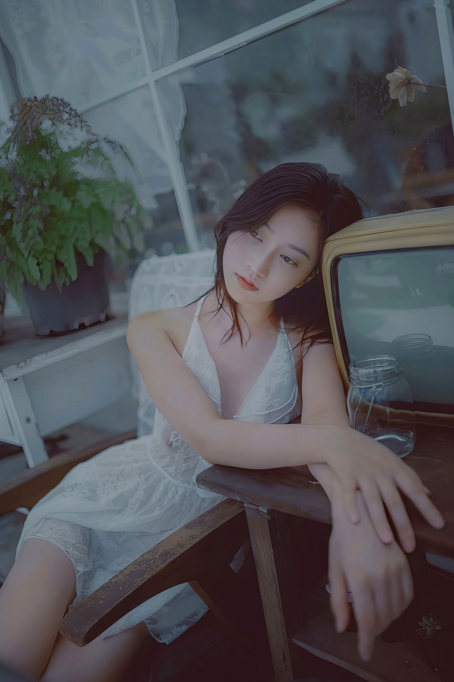 年年Nnian-青青子衿:复古怀旧色调私房,白蕾丝诱惑展曼妙身姿