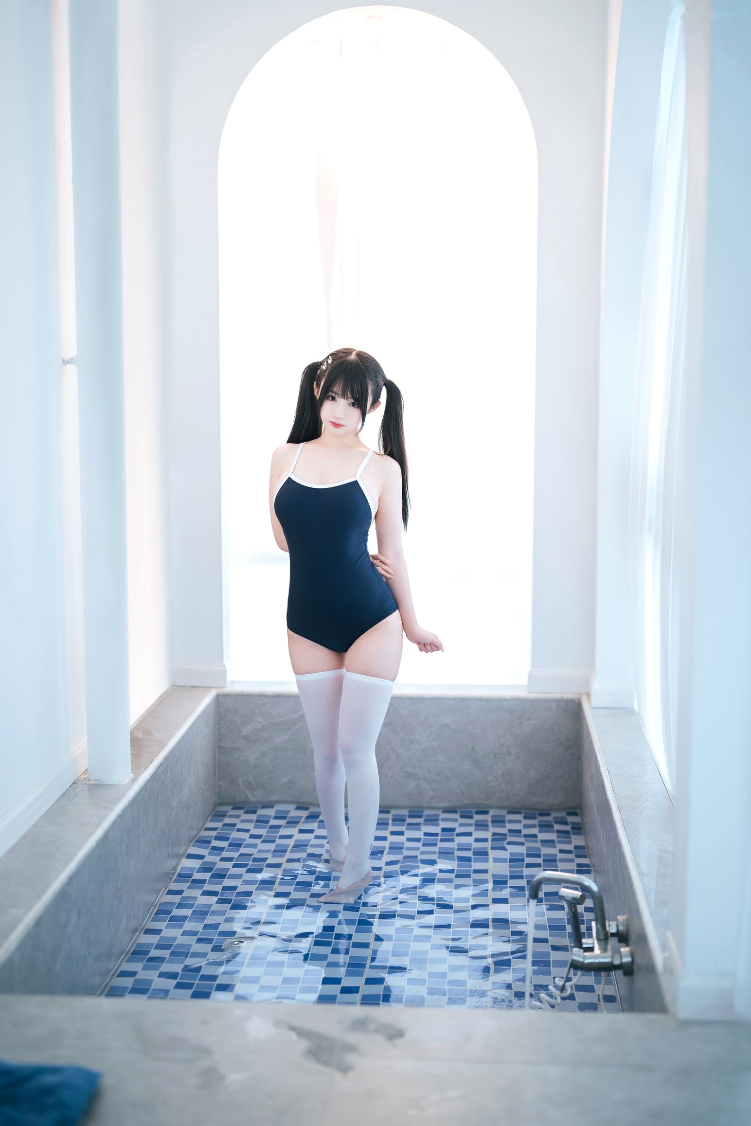 《桜井宁宁-059-青春双马尾少女泳池私房写真,性感白丝死库水诱惑》