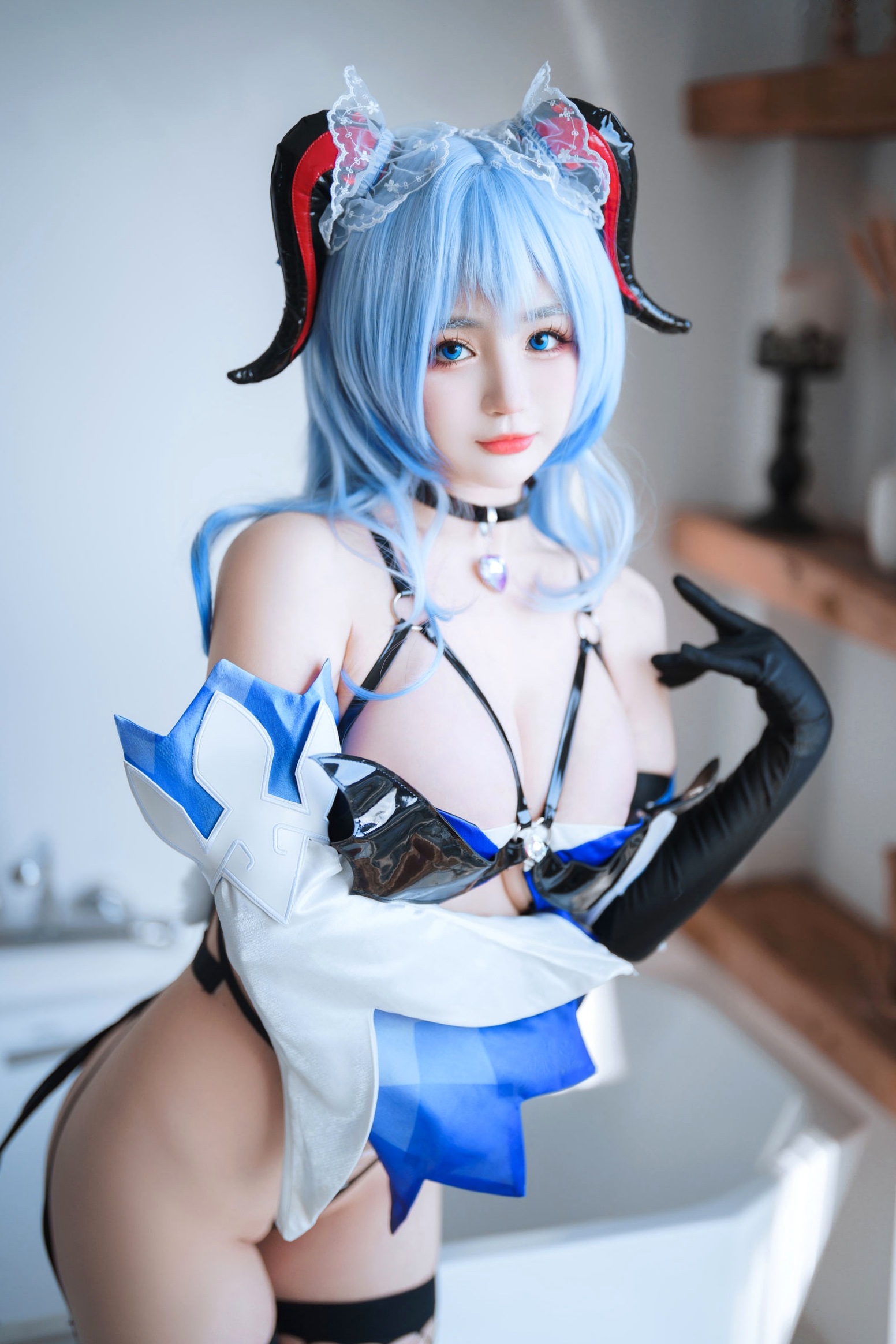 桜井宁宁-057-甘雨,极致还原cosplay写真,乳胶连体衣配渔网袜,展示绝美身材与诱惑魅力