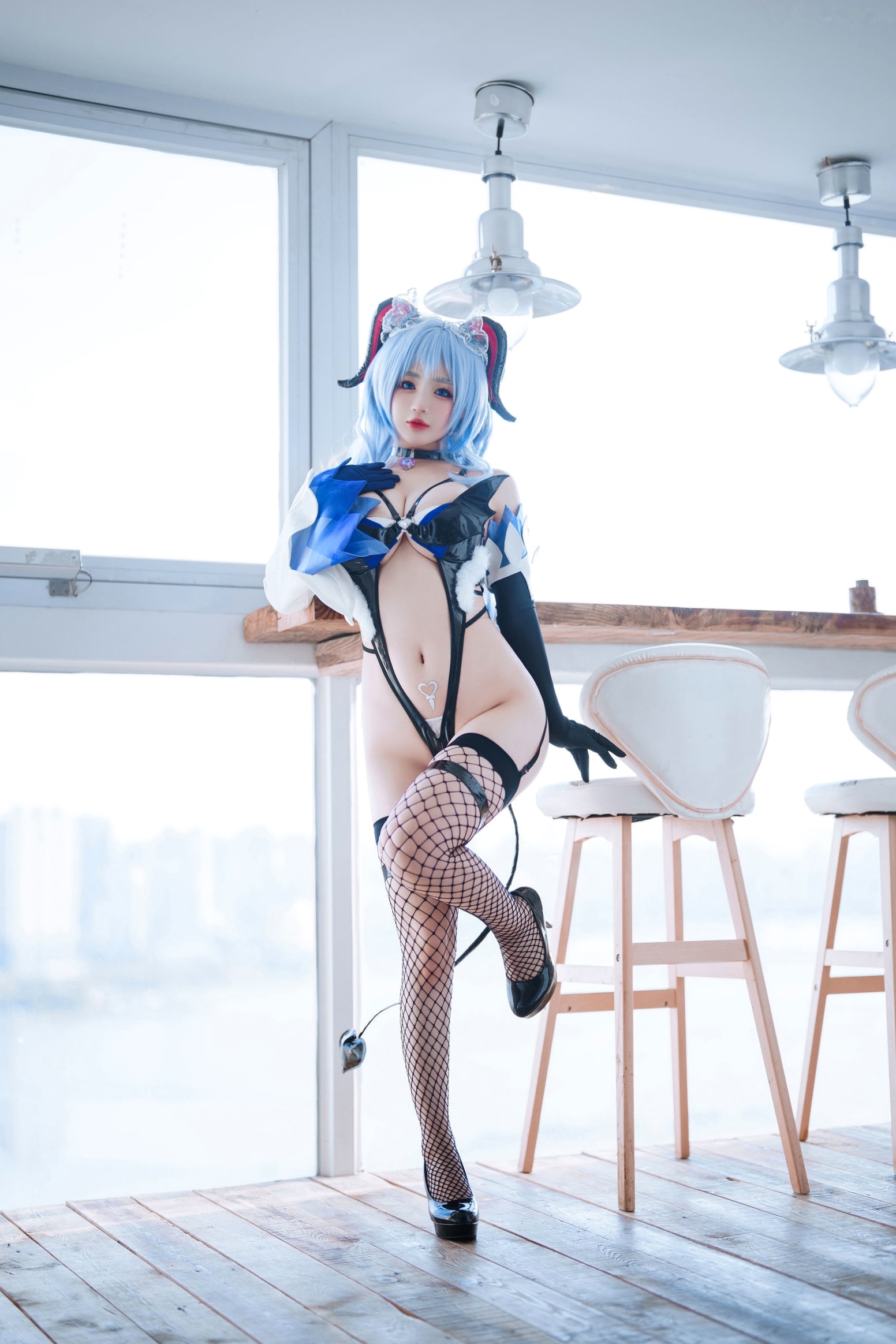 桜井宁宁-057-甘雨,极致还原cosplay写真,乳胶连体衣配渔网袜,展示绝美身材与诱惑魅力
