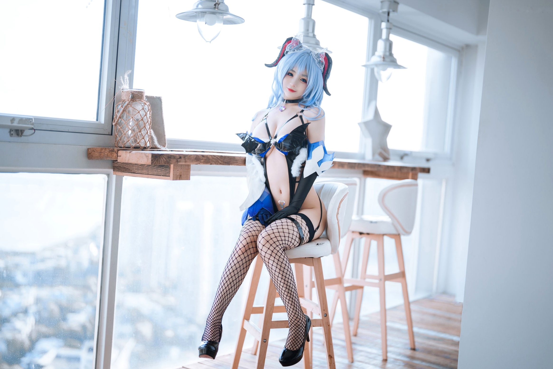 桜井宁宁-057-甘雨,极致还原cosplay写真,乳胶连体衣配渔网袜,展示绝美身材与诱惑魅力