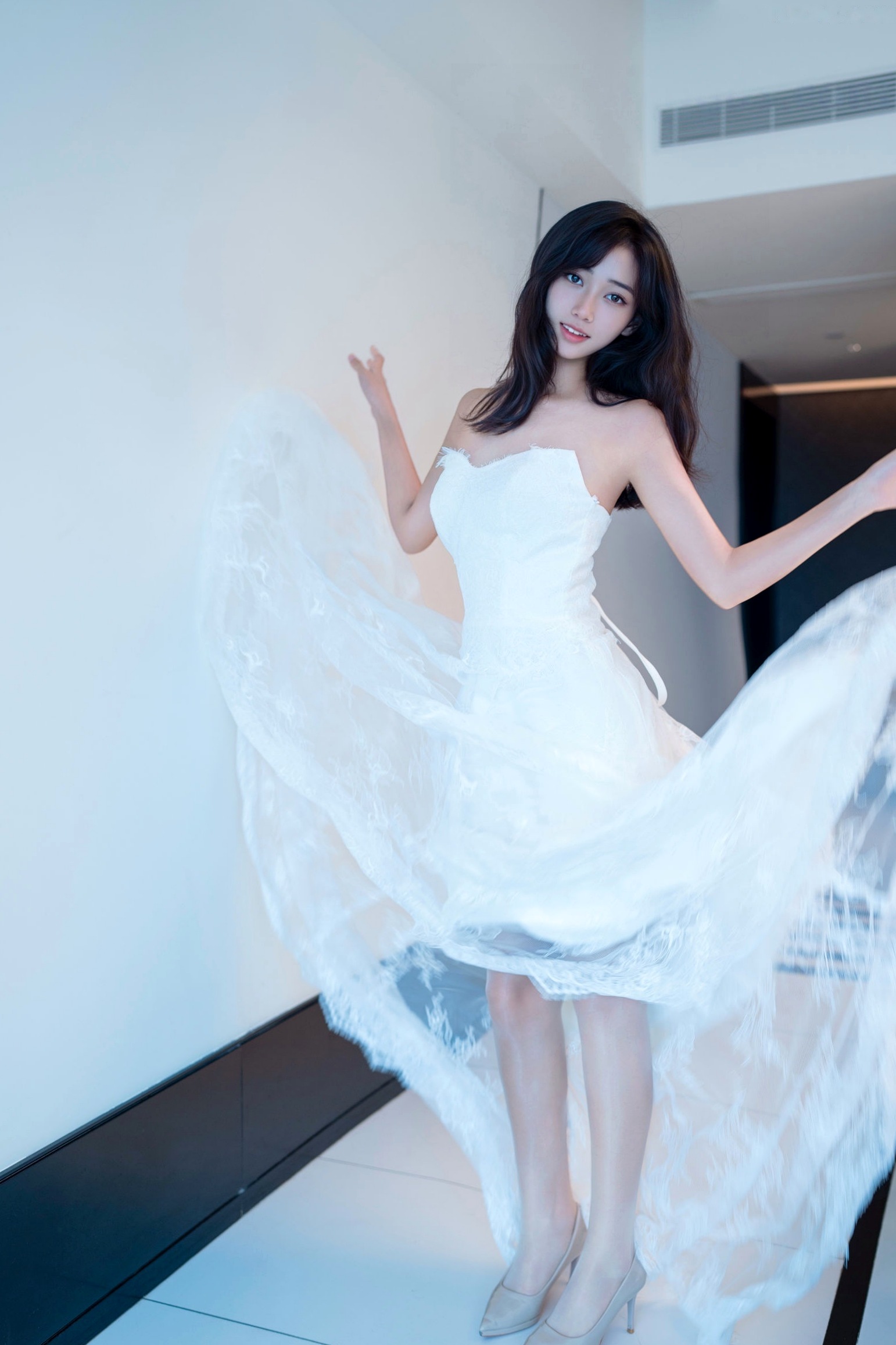 【XR-Uncensored】时安安:白色蕾丝长裙与肤色丝袜私房写真,极致美腿演绎优雅诱惑,XingYan星颜社绝美私拍