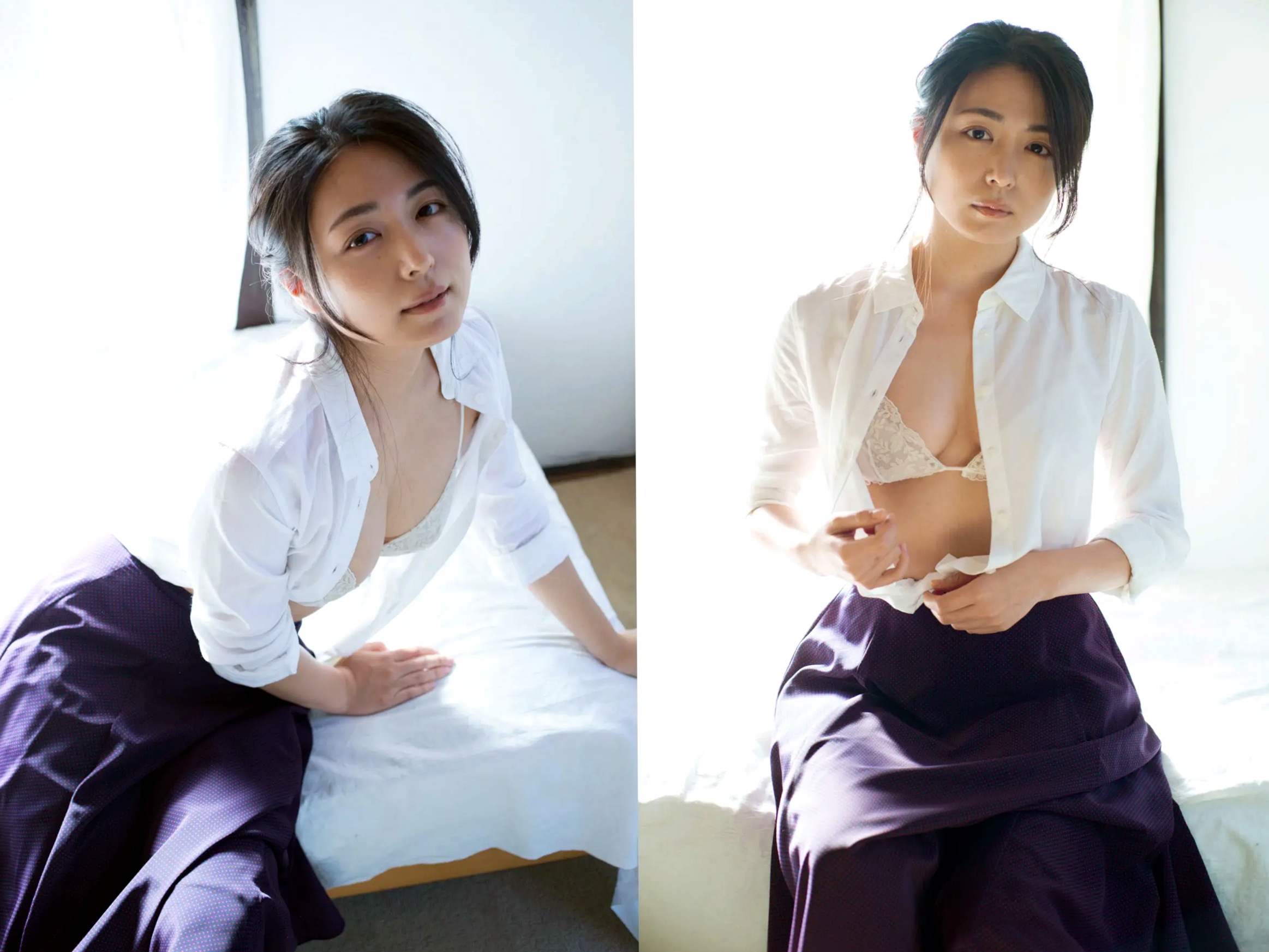 川村ゆきえ - 陽だまりの情事:清纯白衬衫与内衣私房照,光影下的湿身诱惑与成熟美学