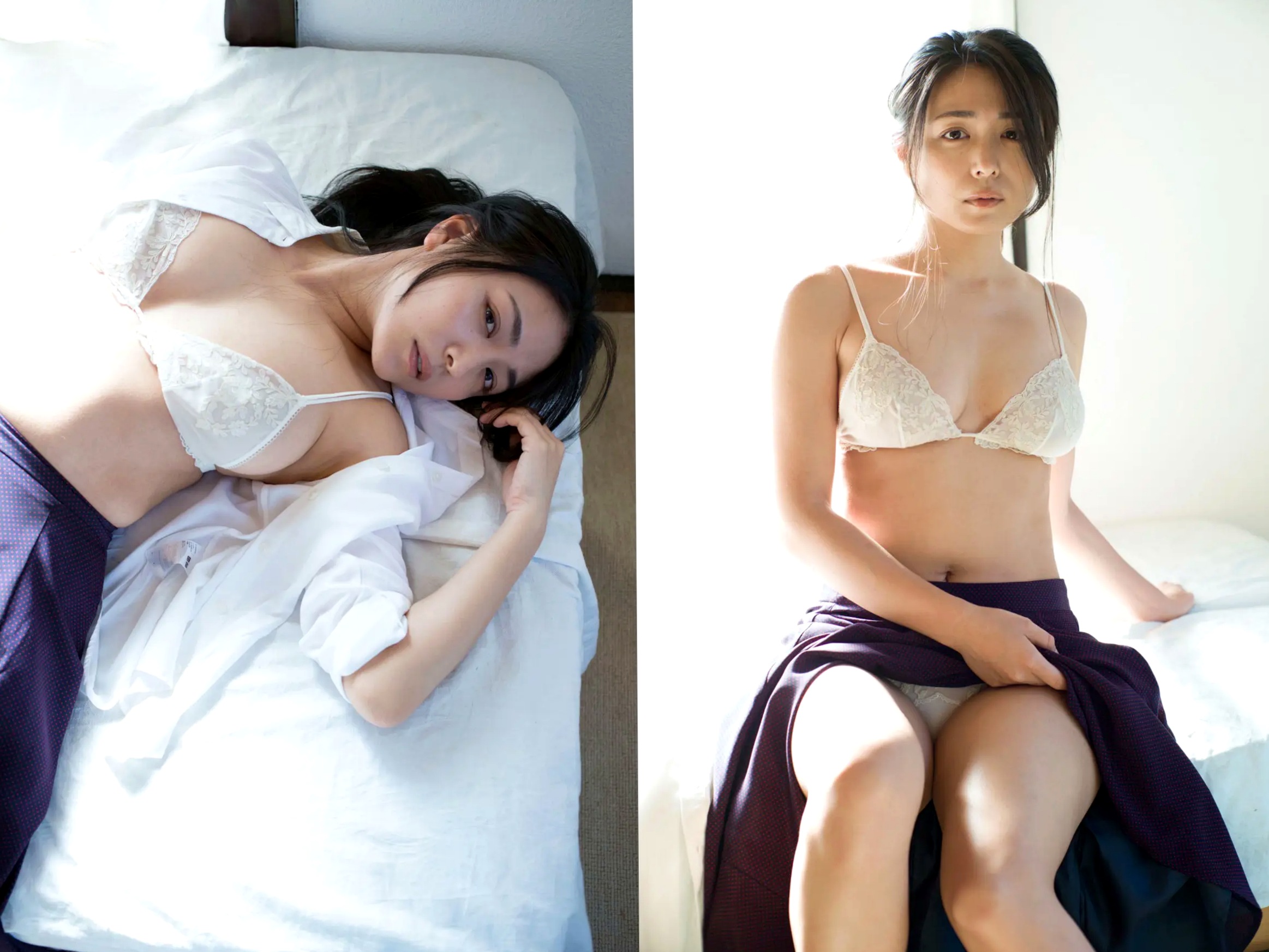 川村ゆきえ - 陽だまりの情事:清纯白衬衫与内衣私房照,光影下的湿身诱惑与成熟美学