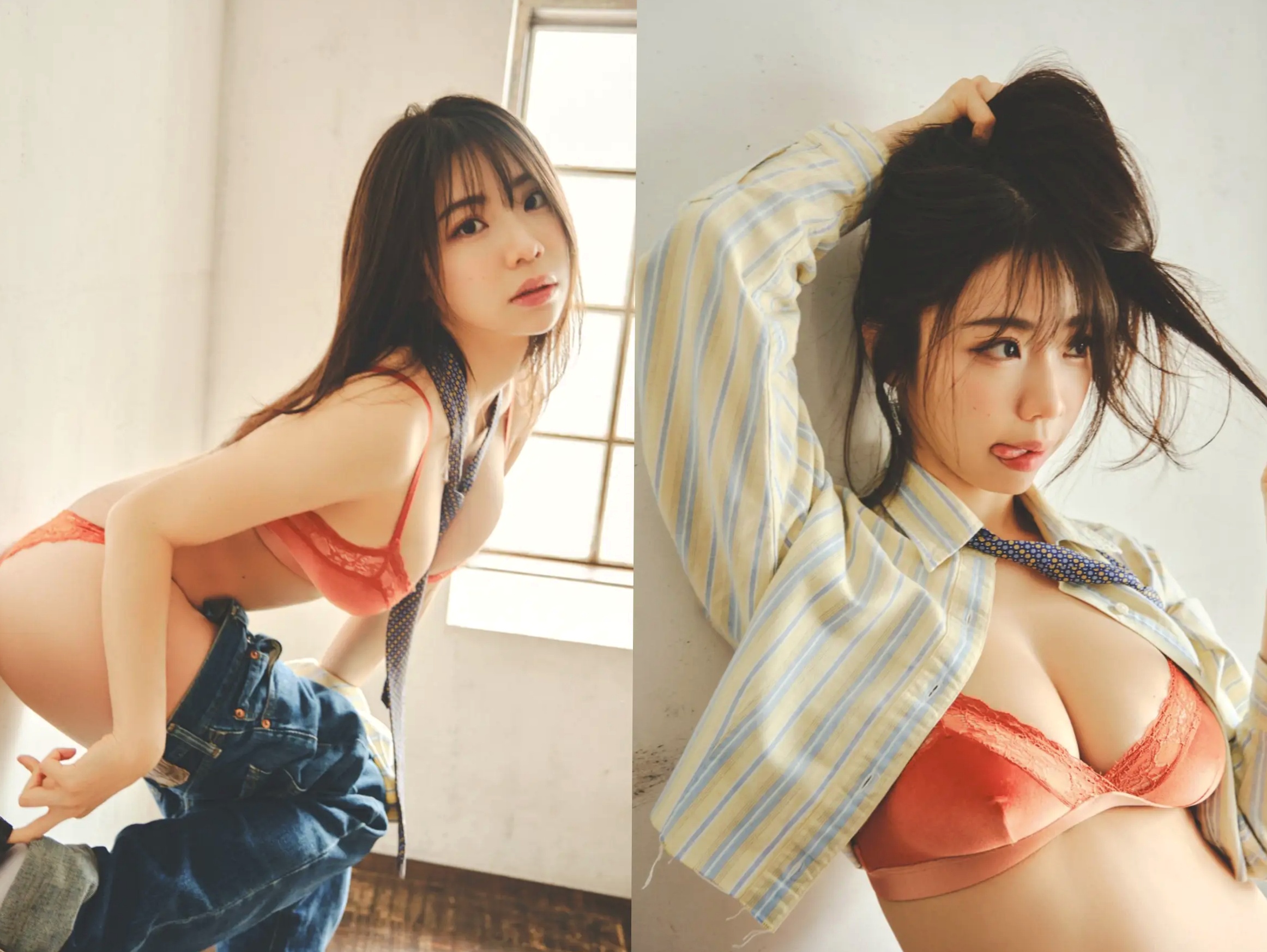 鈴木ふみ奈 - 私を捕まえて 黄色深V泳衣与红色内衣性感私房写真
