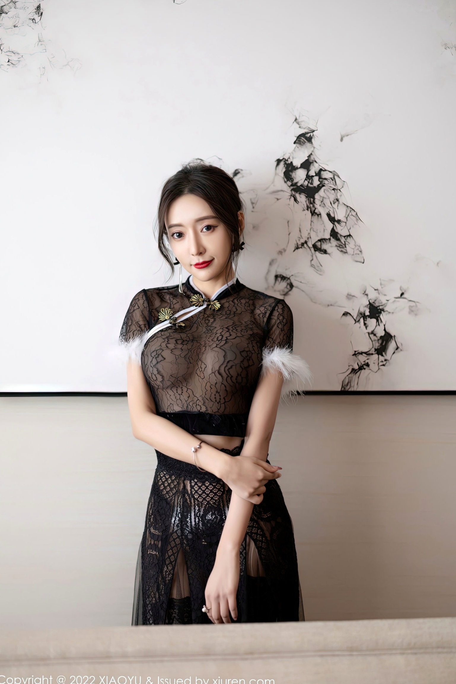 XiaoYu语画界926期:王馨瑶Yanni黑色薄纱情趣旗袍私房,极品蕾丝袜诱惑尽显冷艳气质