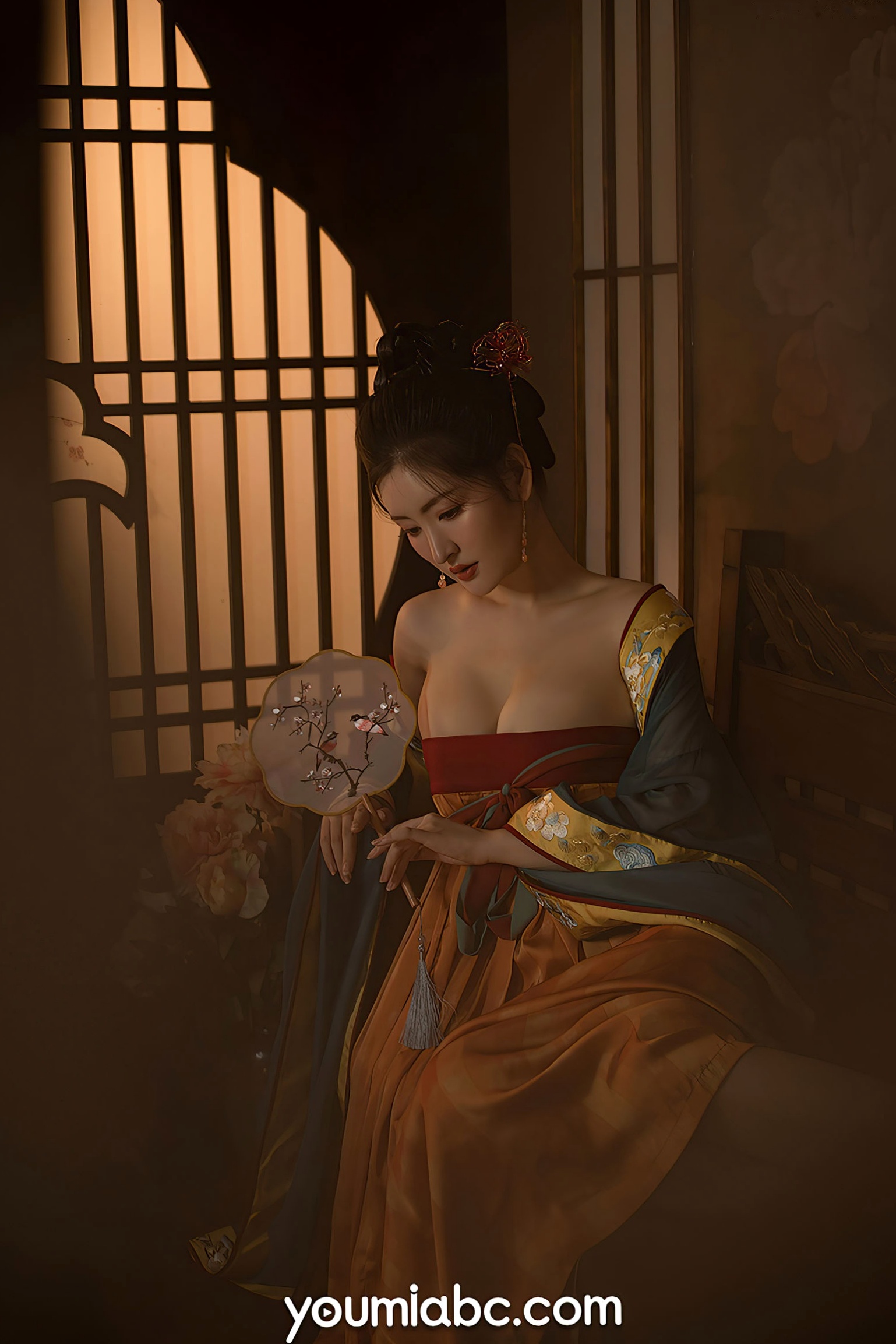 YouMi尤蜜-沈梦瑶-《夜话西窗烛》国风古典汉服私房:香肩半露,烛光摇曳,绝美身姿尽显东方极致诱惑