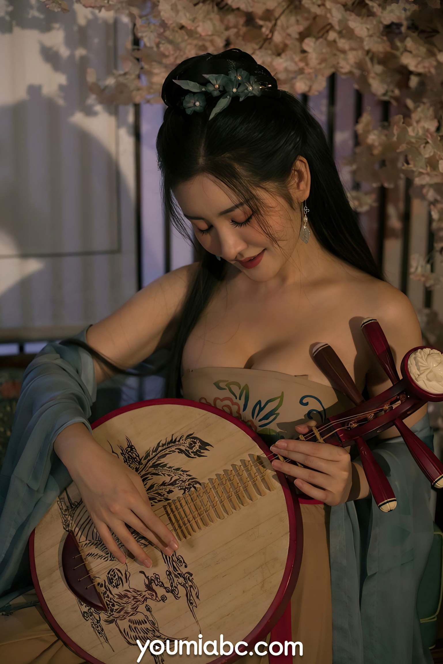 YouMi尤蜜沈梦瑶《琵琶行》古风写真,精致古典抹胸造型,尽显绝色温婉东方韵味大片