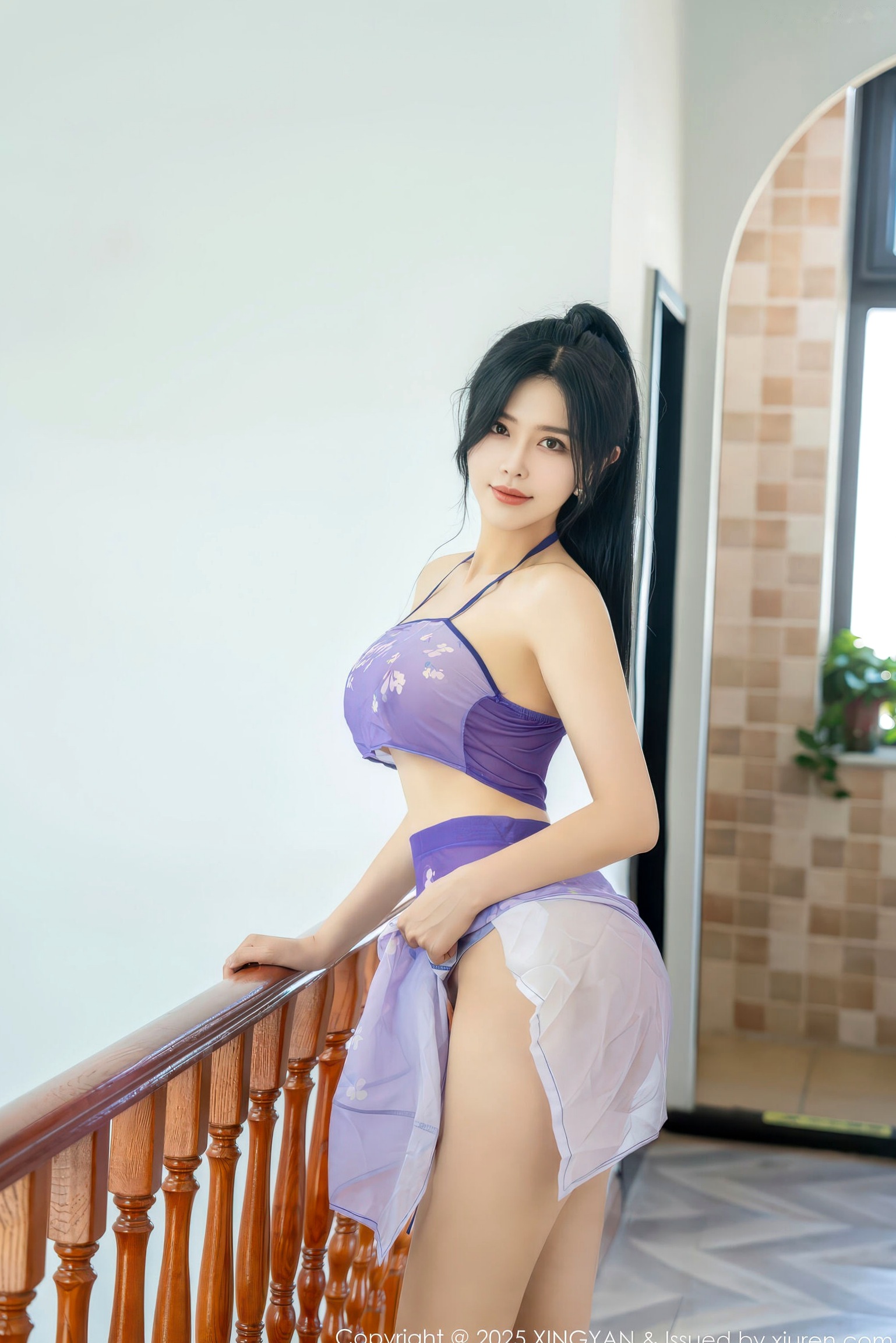 XingYan星颜社-450 刘钰儿 轻透紫色肚兜短纱裙 卧室私房性感诱惑写真