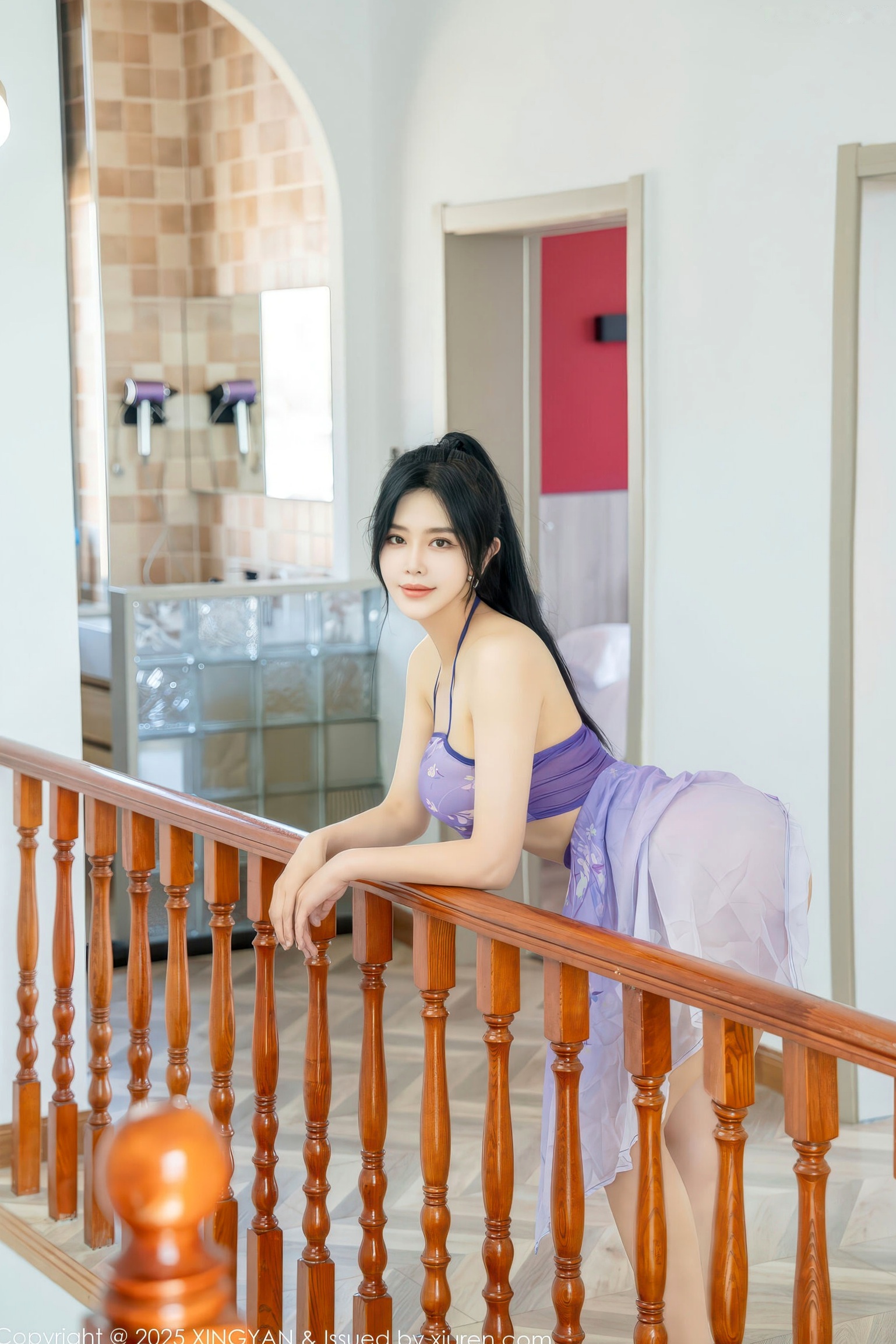 XingYan星颜社-450 刘钰儿 轻透紫色肚兜短纱裙 卧室私房性感诱惑写真