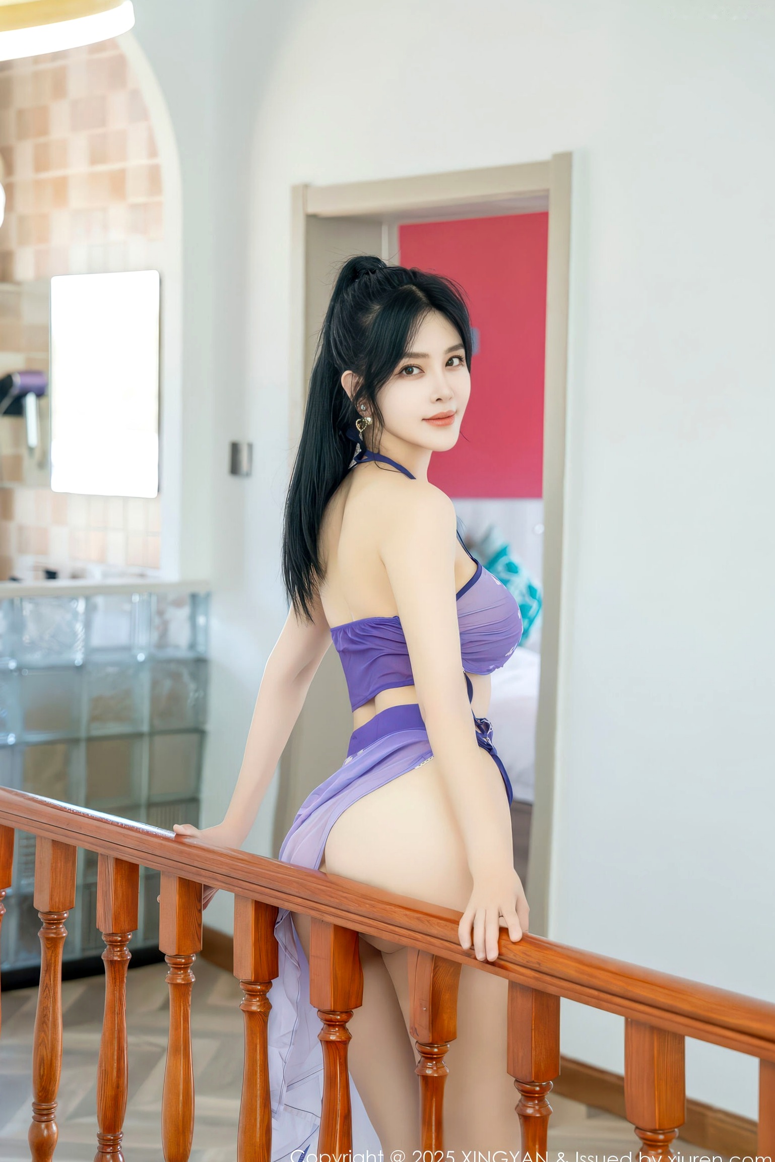 XingYan星颜社-450 刘钰儿 轻透紫色肚兜短纱裙 卧室私房性感诱惑写真