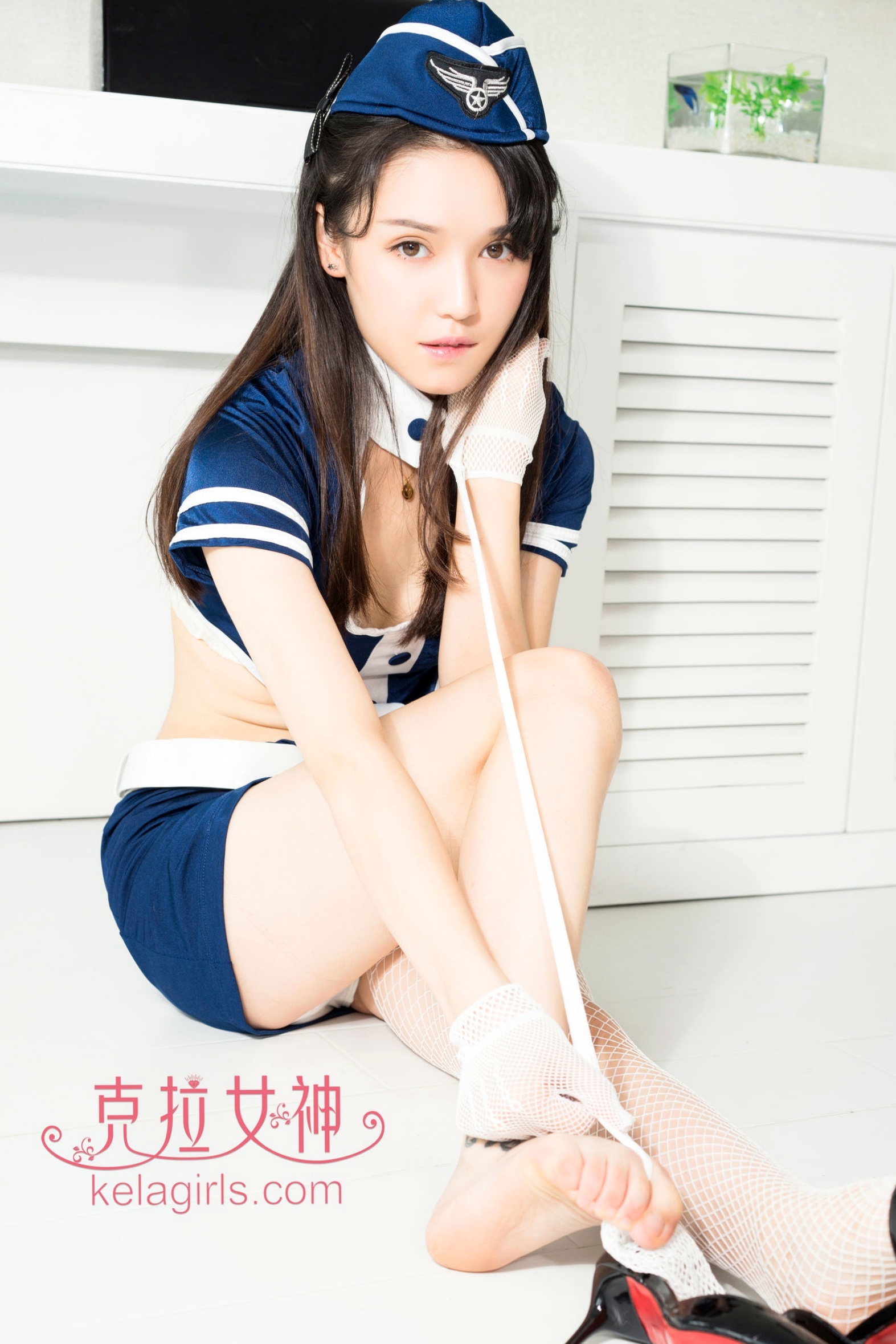 KelaGirls克拉女神 谭清清 空姐制服诱惑系列 白网袜角色扮演清纯写真