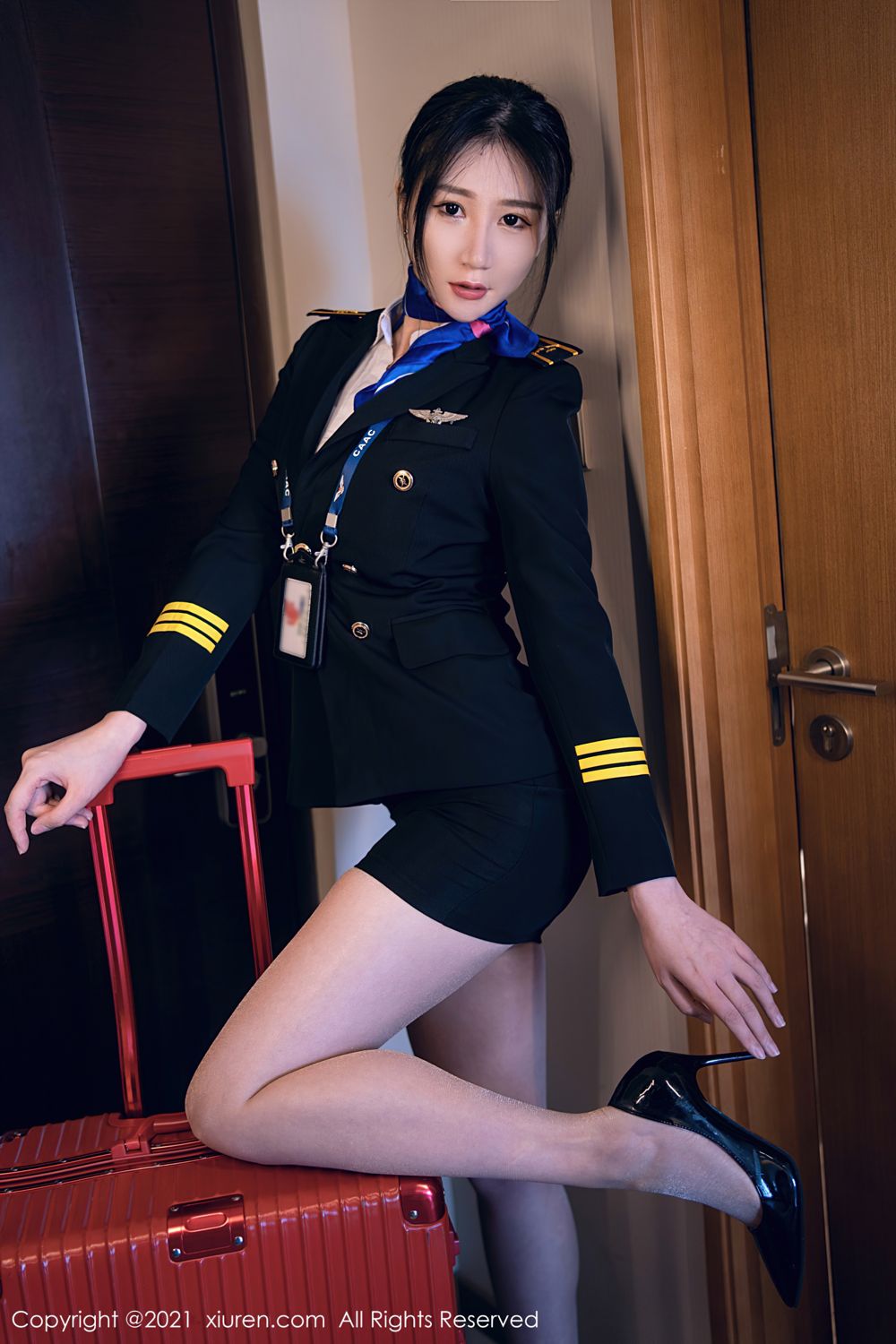 空乘小姐姐顾乔楠 制服机长长发飘逸