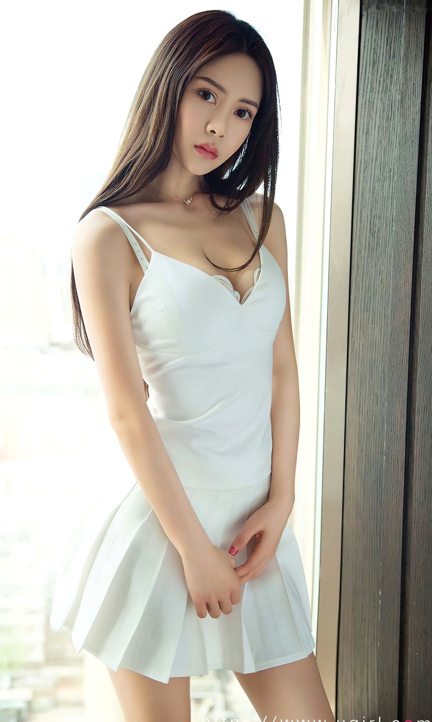 UGirls尤果圈-金佳佳《窈窕仙女》:CK内衣马甲线与白色镂空连体衣的极致诱惑,尽显纯欲骨感私房之美