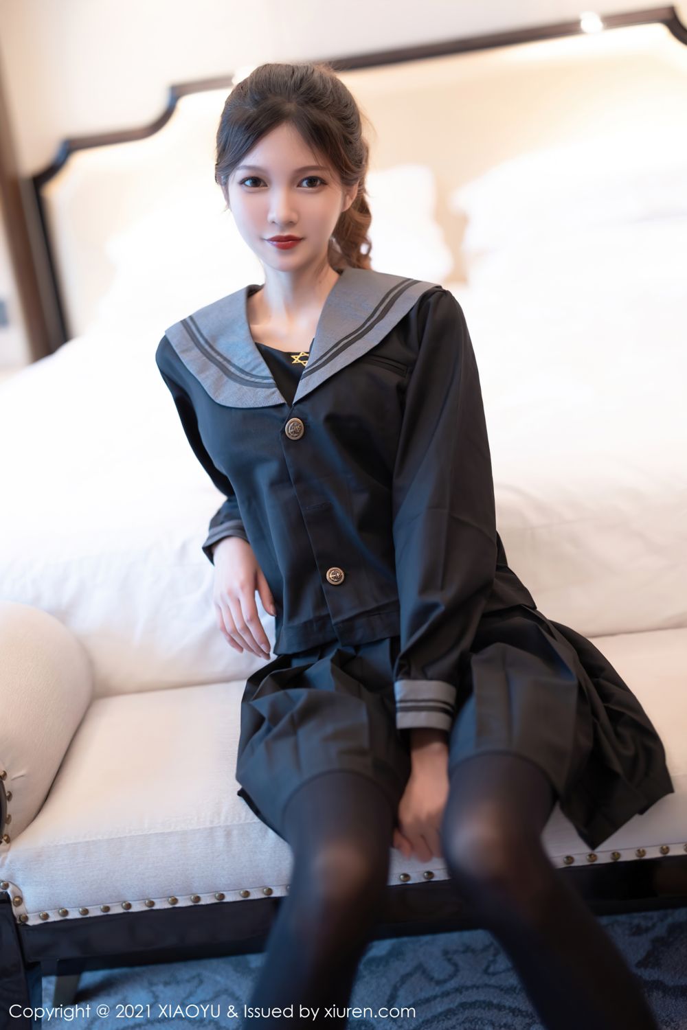 高挑模特程程程 典雅学院风制服