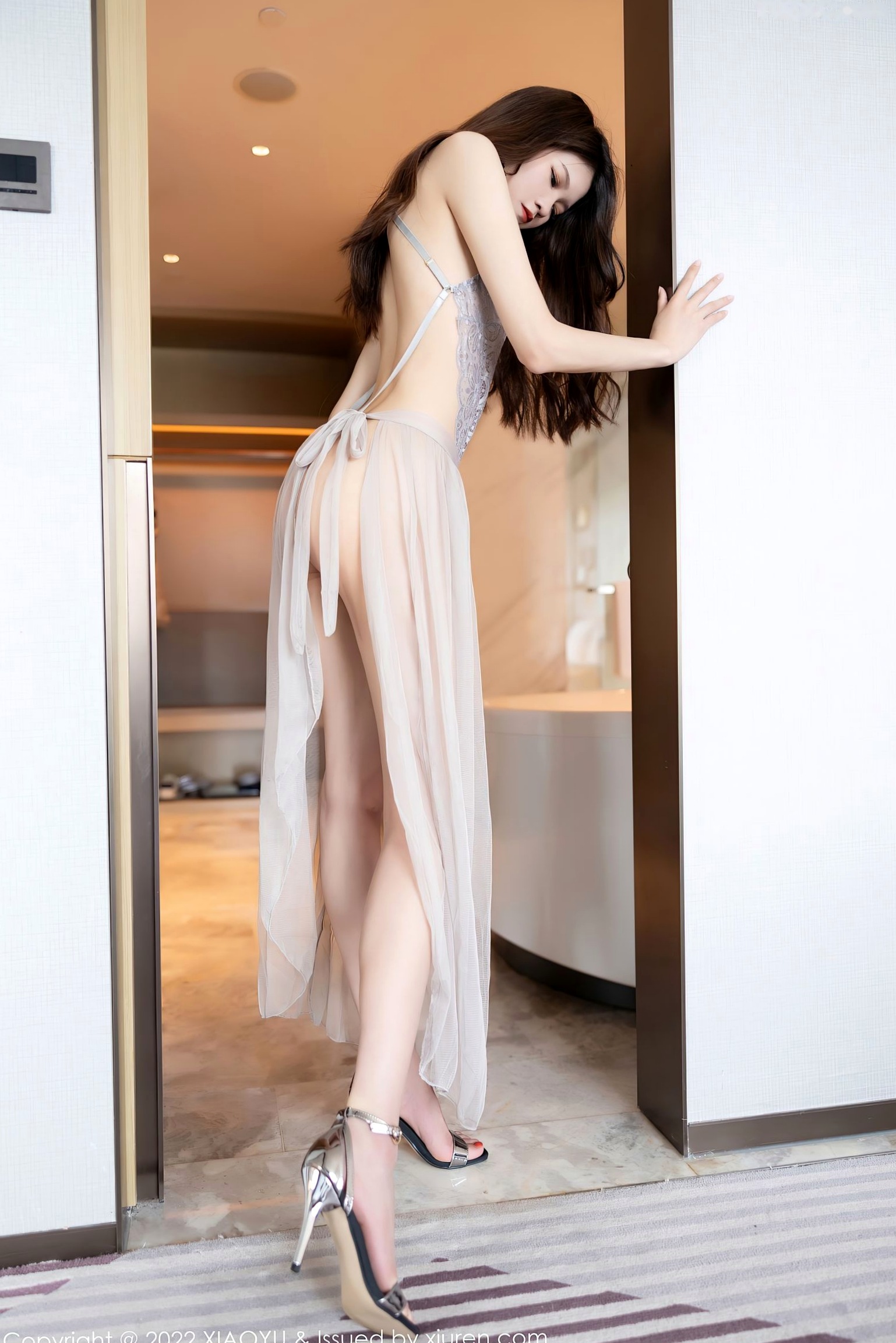 XiaoYu语画界-780-程程程-灰色网纱轻透服饰-室内私房性感诱惑写真-2022.05.18