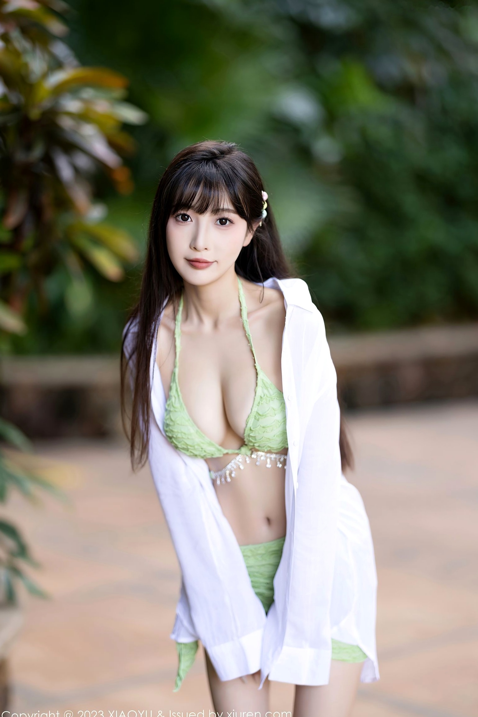XiaoYu语画界-1145-林星阑-金属质感透视装与绿色比基尼-室内私房诱惑写真
