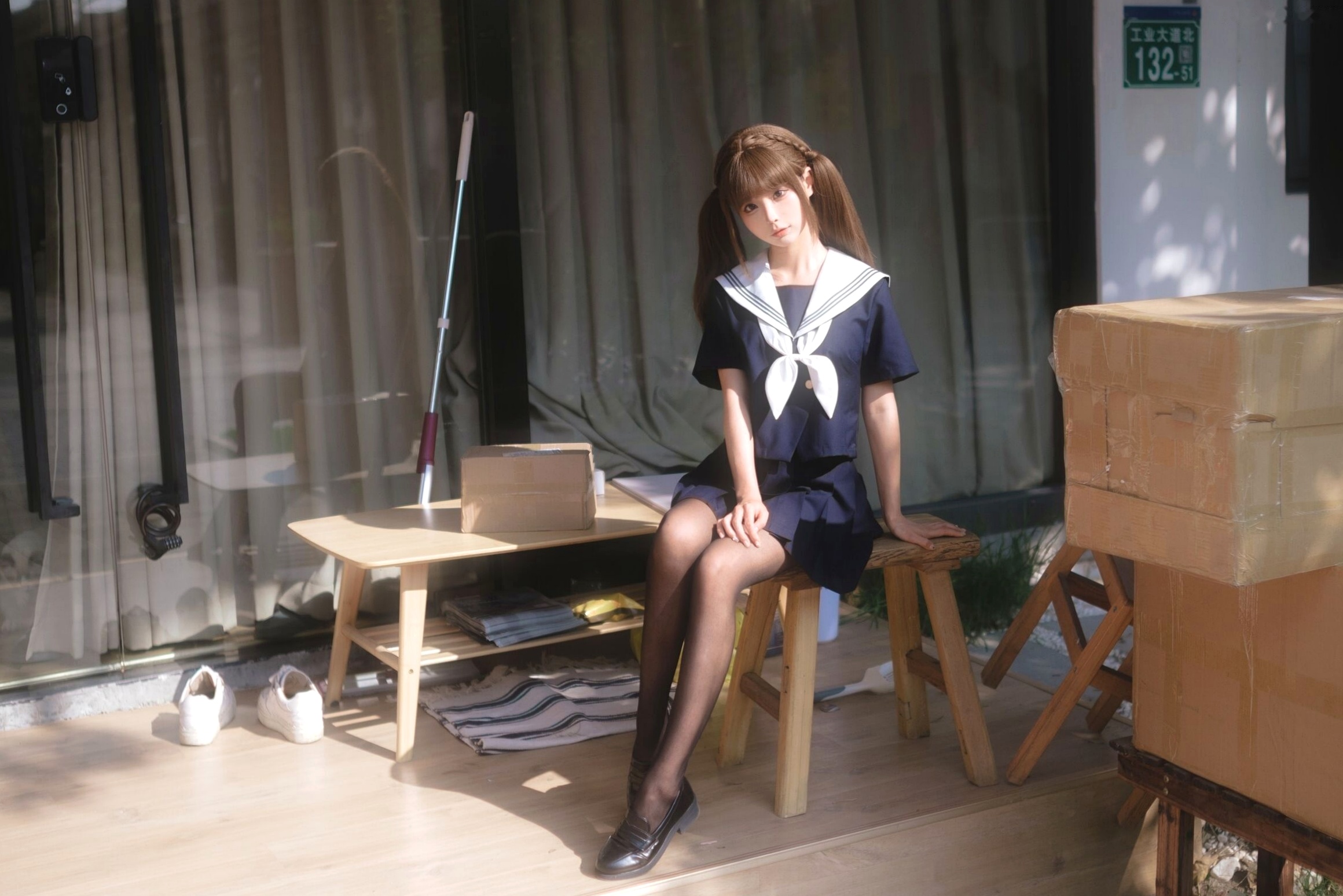 《蠢沫沫-午后-Afternoon》日系水手制服黑丝性感大尺度私房写真