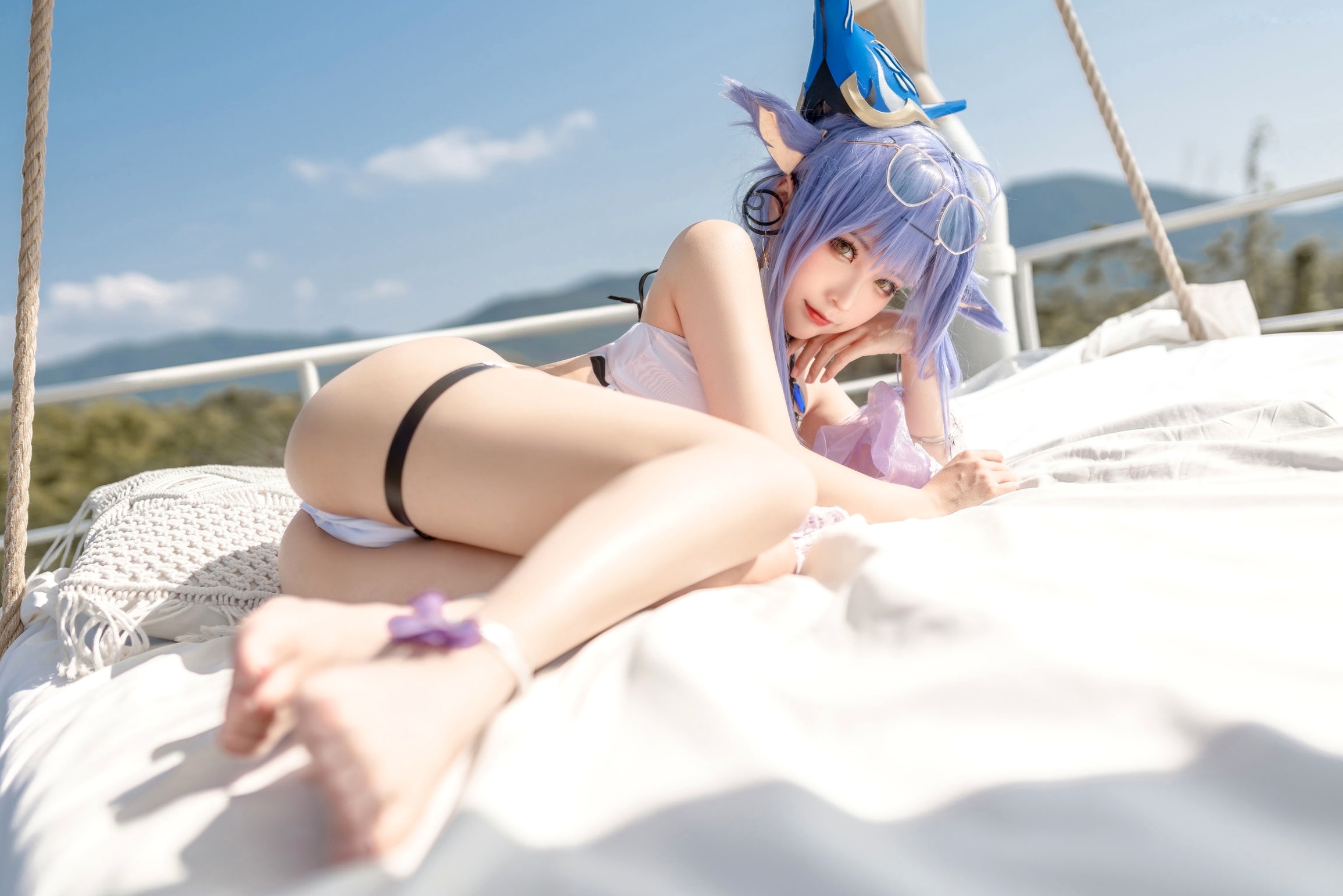 蠢沫沫《童の假日》Cosplay:户外纯白比基尼美少女,大尺度性感私房写真
