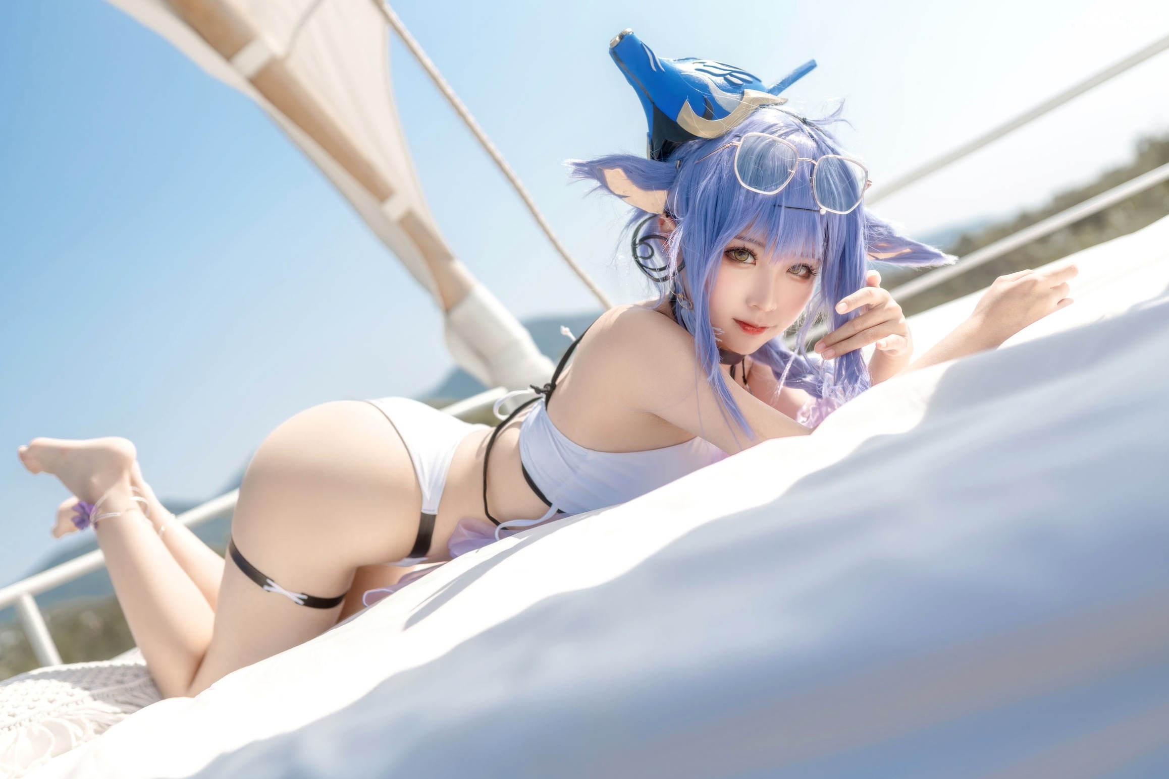 蠢沫沫《童の假日》Cosplay:户外纯白比基尼美少女,大尺度性感私房写真