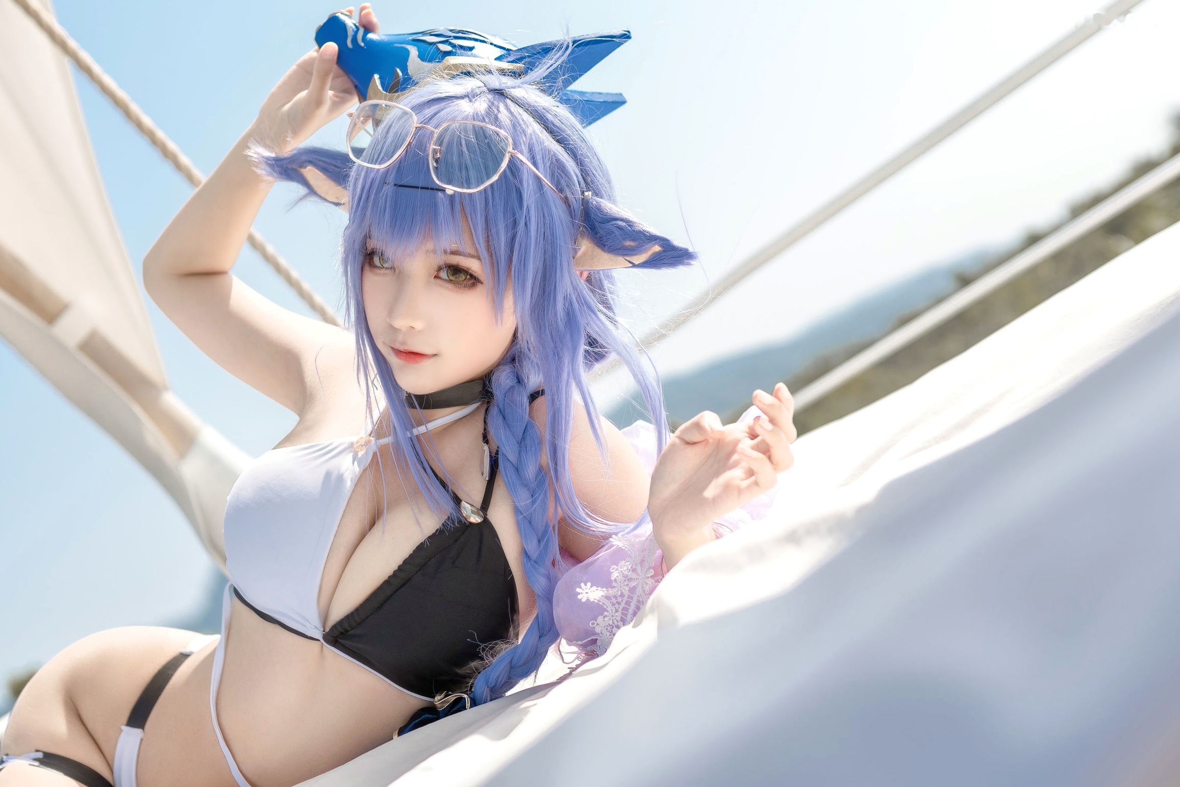 蠢沫沫《童の假日》Cosplay:户外纯白比基尼美少女,大尺度性感私房写真