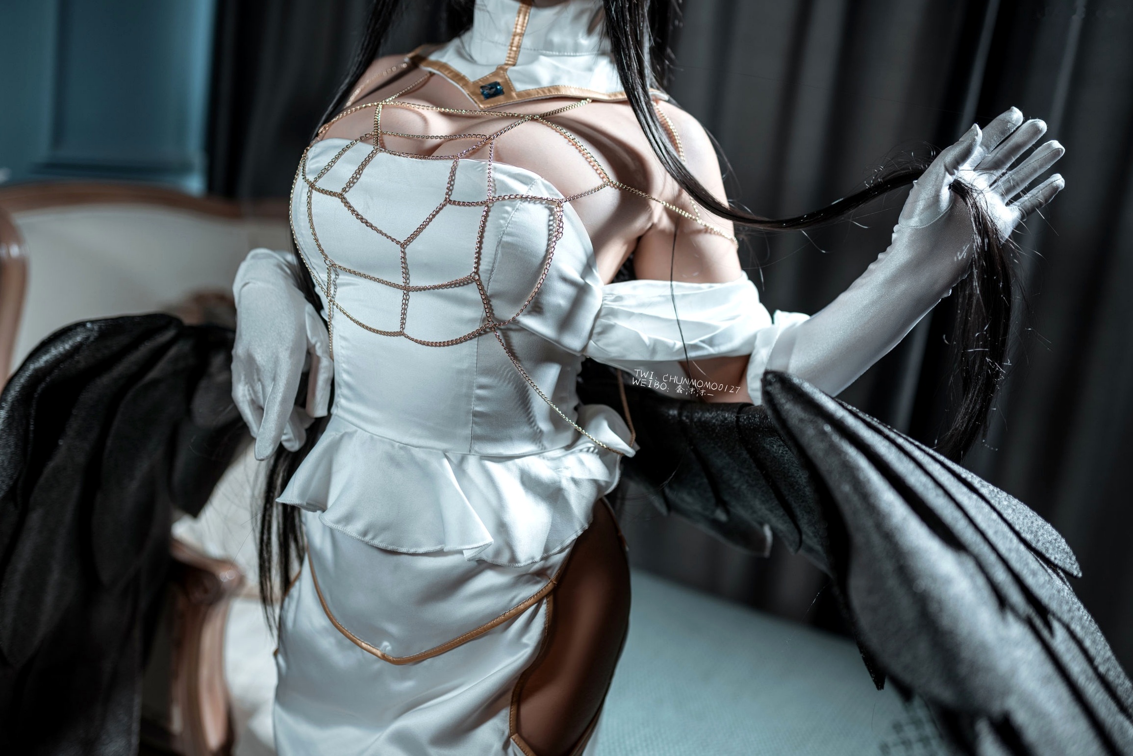 蠢沫沫-085-雅儿贝德原皮:极致还原动漫角色,华丽礼服展现暗黑御姐风,精美私房Cos作品