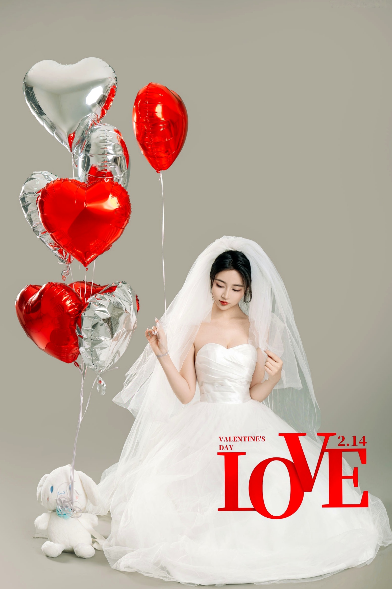 年年Nnian-LOVE-情人节特别篇:纯白婚纱私房照,心形气球浪漫诱惑与清纯甜美的碰撞