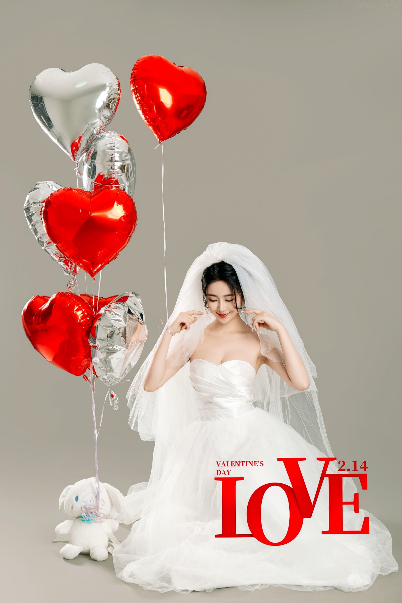 年年Nnian-LOVE-情人节特别篇:纯白婚纱私房照,心形气球浪漫诱惑与清纯甜美的碰撞