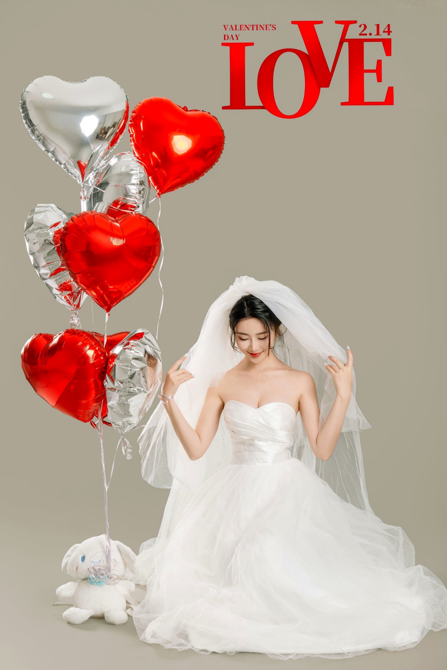 年年Nnian-LOVE-情人节特别篇:纯白婚纱私房照,心形气球浪漫诱惑与清纯甜美的碰撞