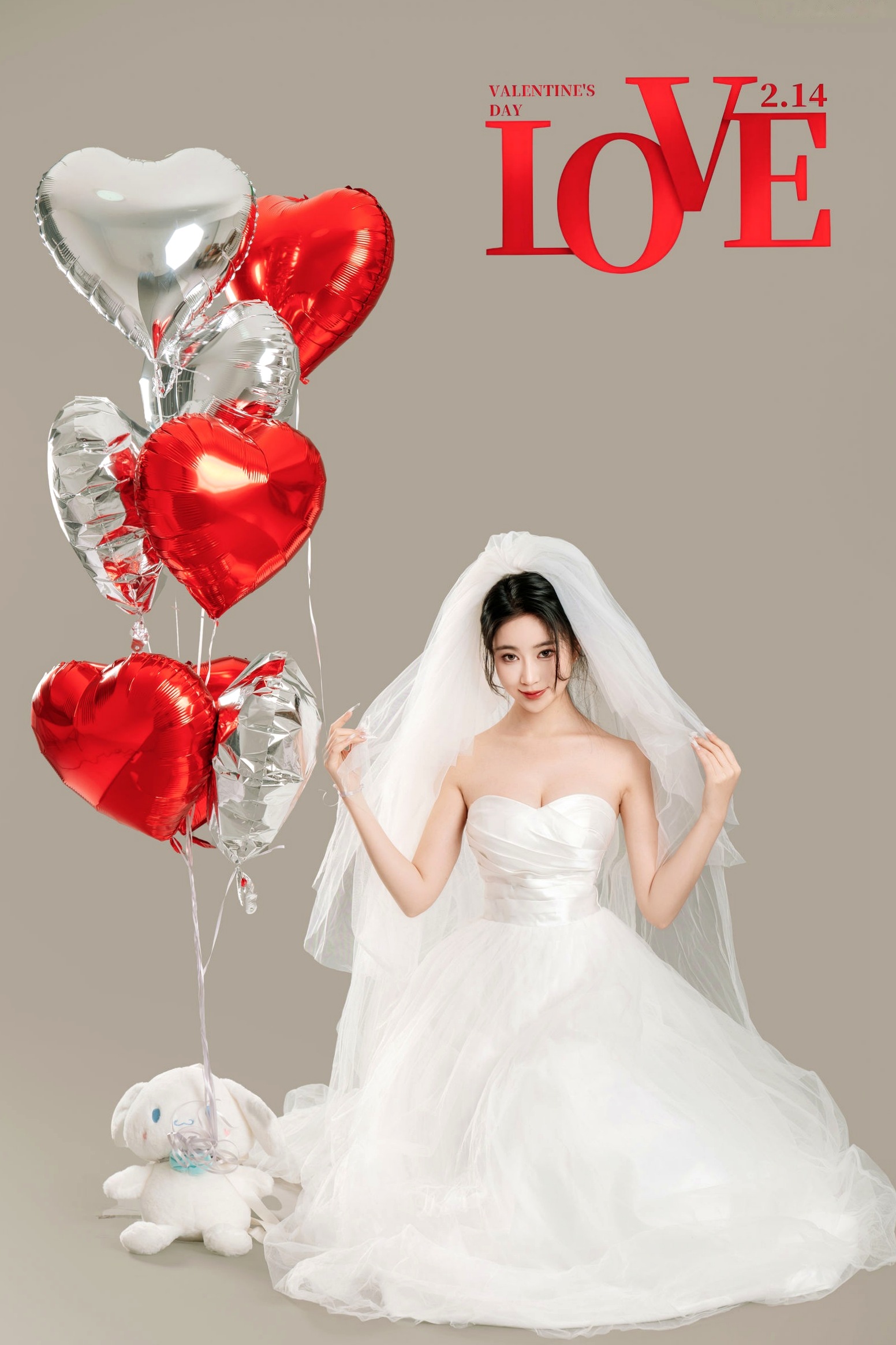 年年Nnian-LOVE-情人节特别篇:纯白婚纱私房照,心形气球浪漫诱惑与清纯甜美的碰撞