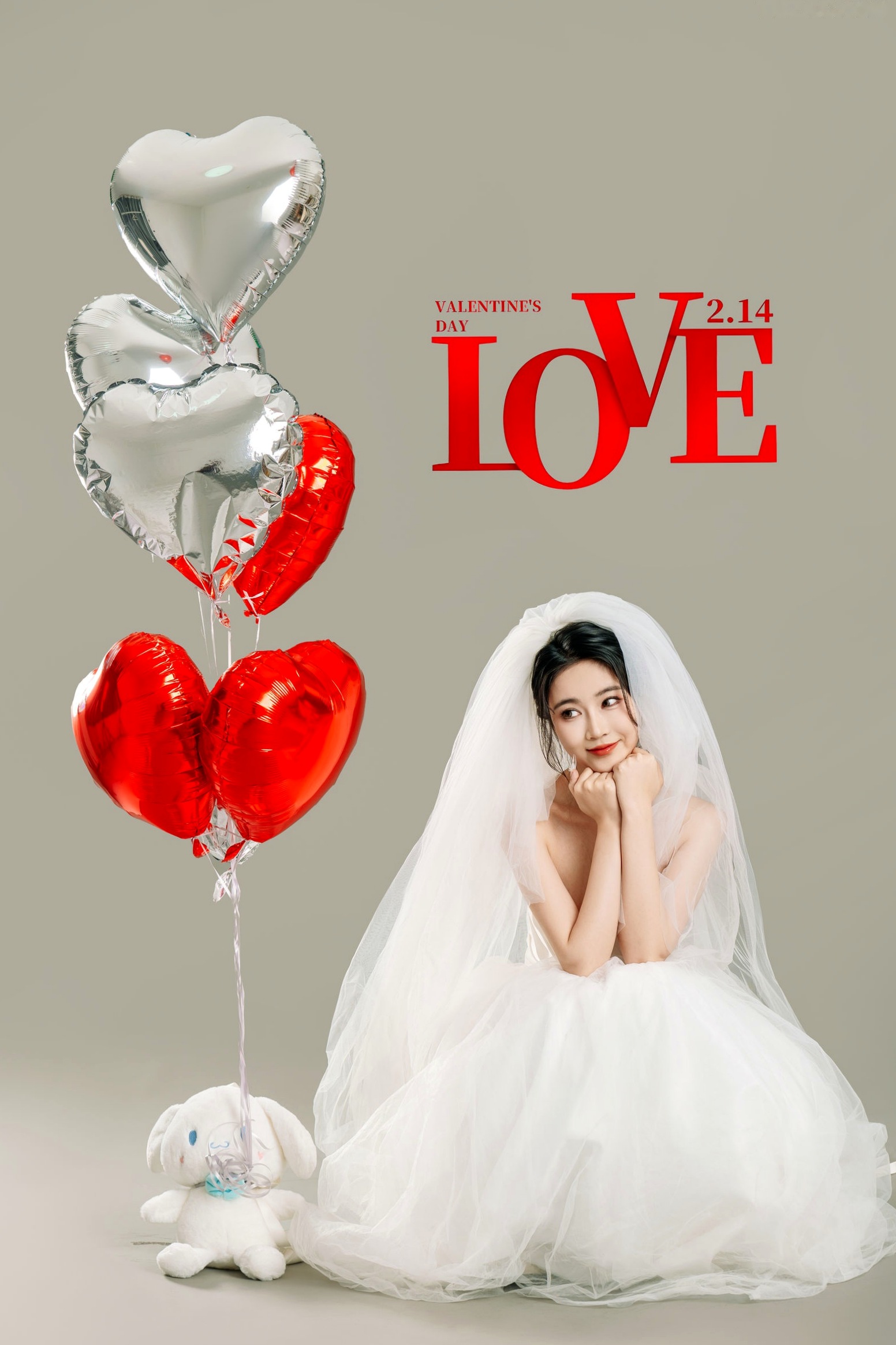 年年Nnian-LOVE-情人节特别篇:纯白婚纱私房照,心形气球浪漫诱惑与清纯甜美的碰撞