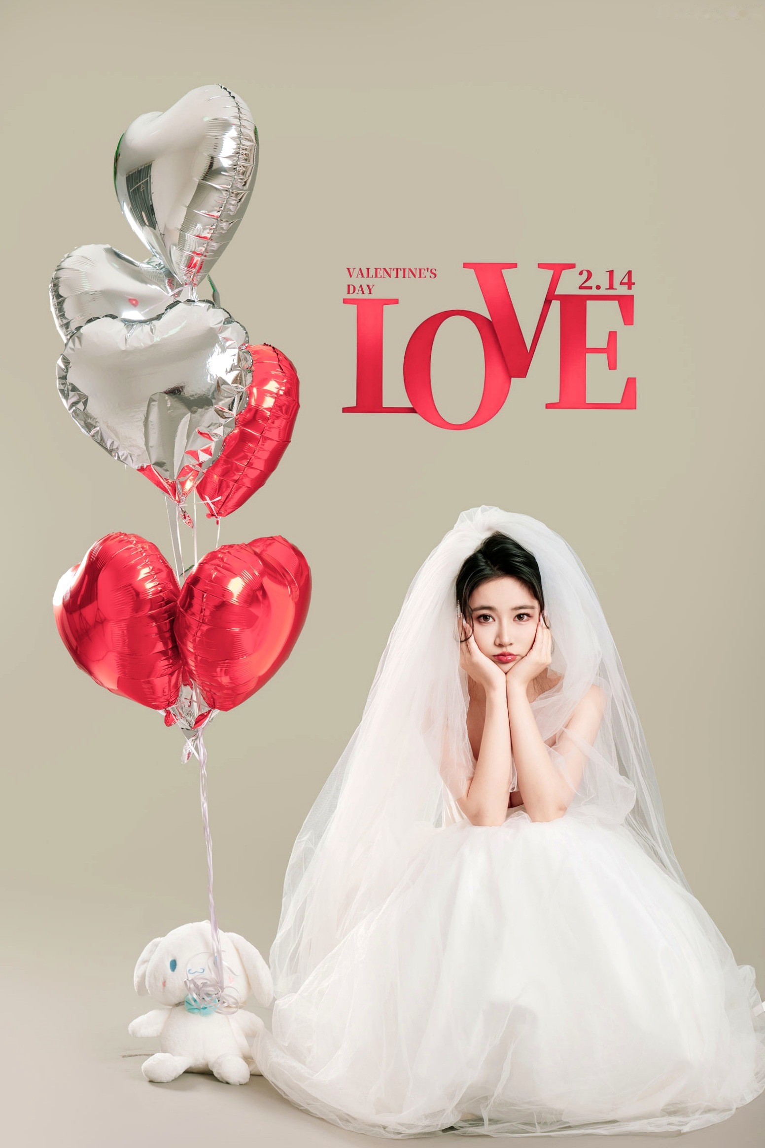 年年Nnian-LOVE-情人节特别篇:纯白婚纱私房照,心形气球浪漫诱惑与清纯甜美的碰撞