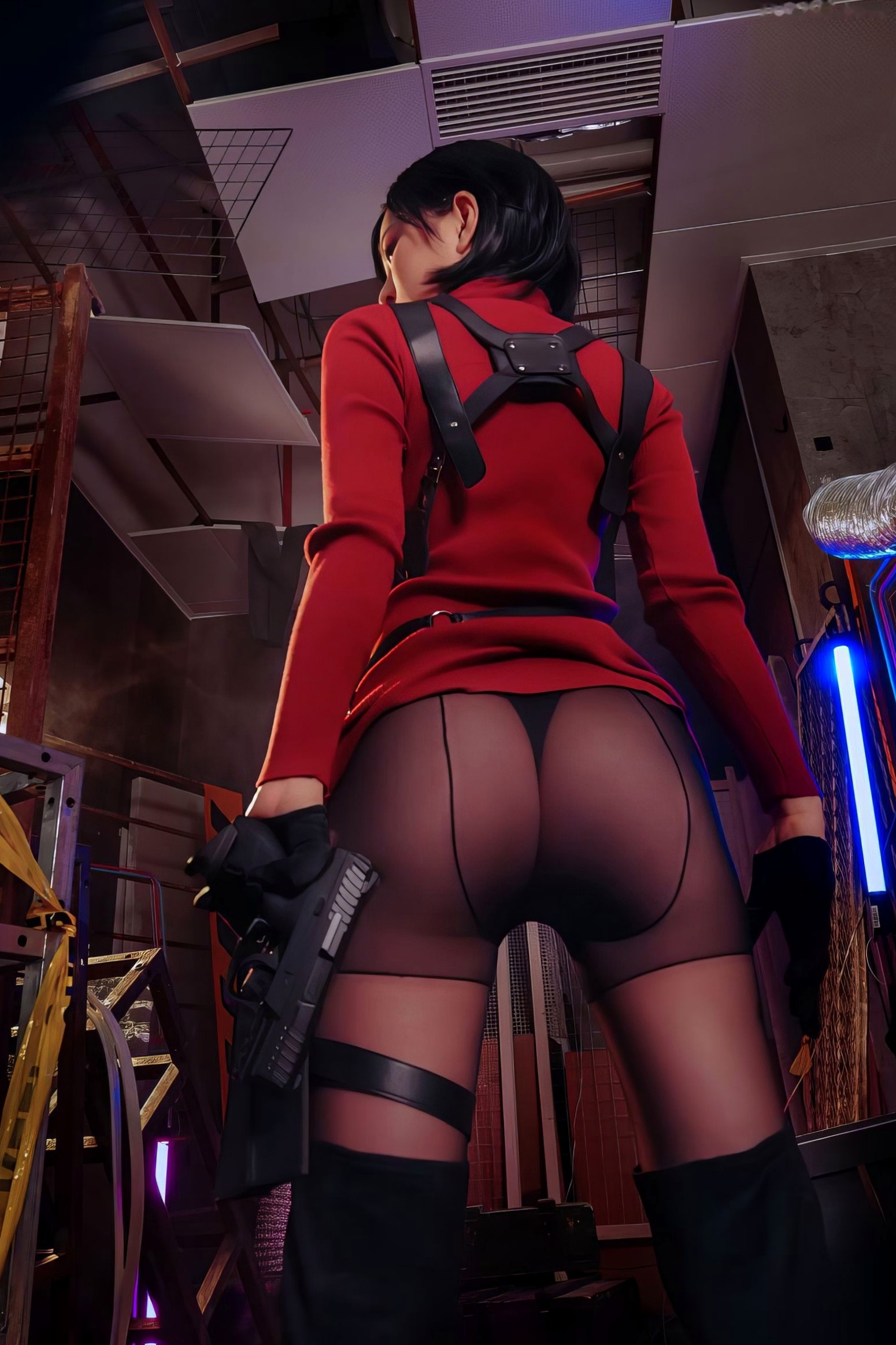 年年-艾达-Ada-Wong-生化危机特工角色扮演,工业风场景下的极致演绎,冷艳气质与火辣身材完美融合