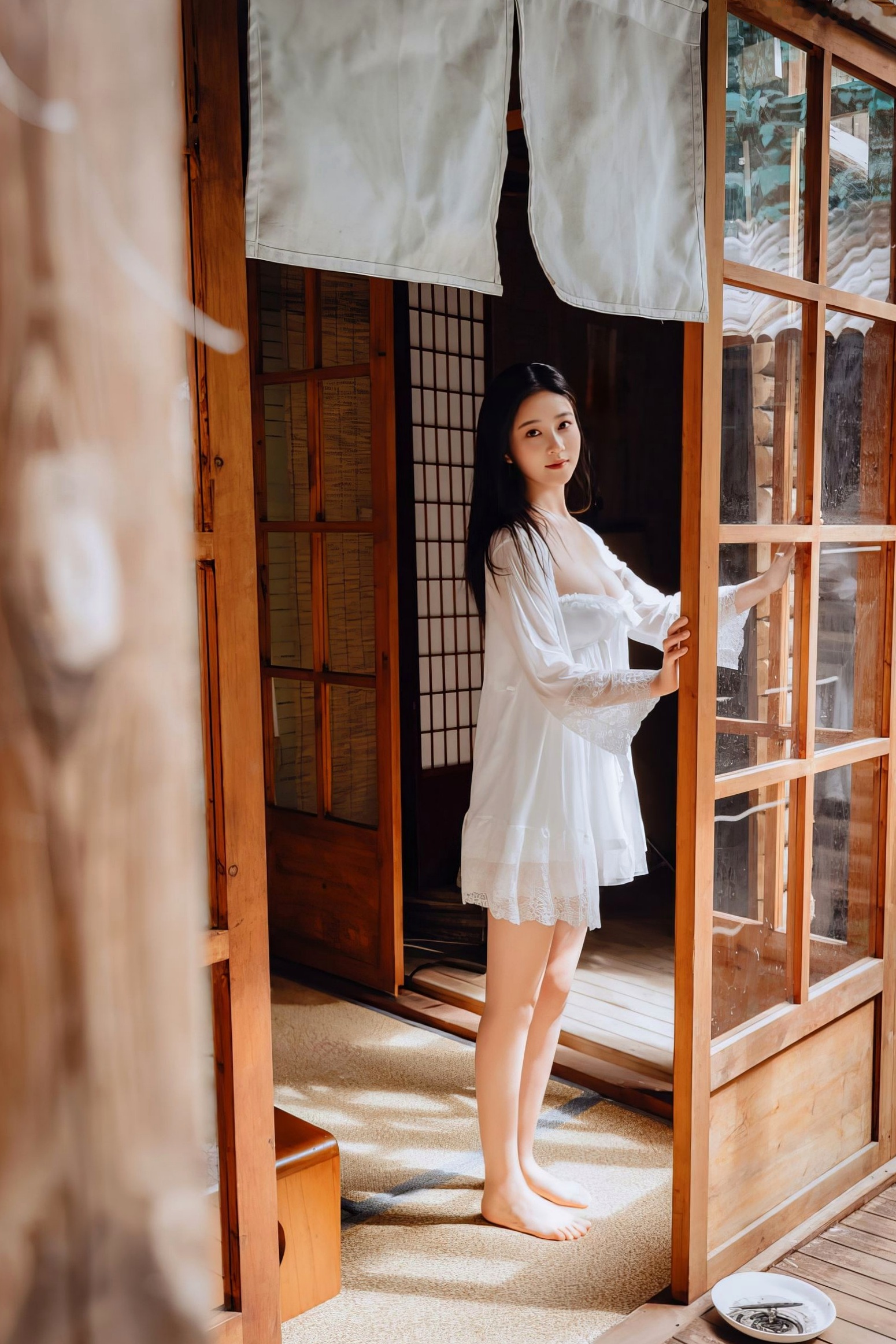 年年-林间小屋私房写真,室内唯美文艺风,白纱透视下的清纯诱惑与治愈系暖光人像