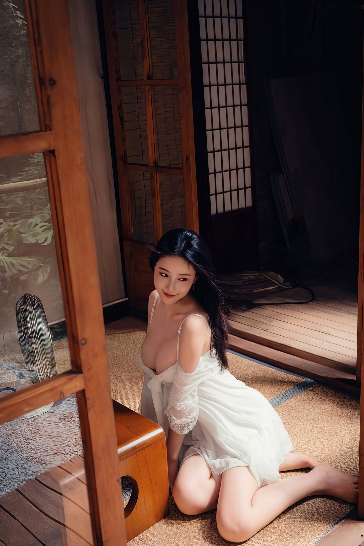 年年-林间小屋私房写真,室内唯美文艺风,白纱透视下的清纯诱惑与治愈系暖光人像
