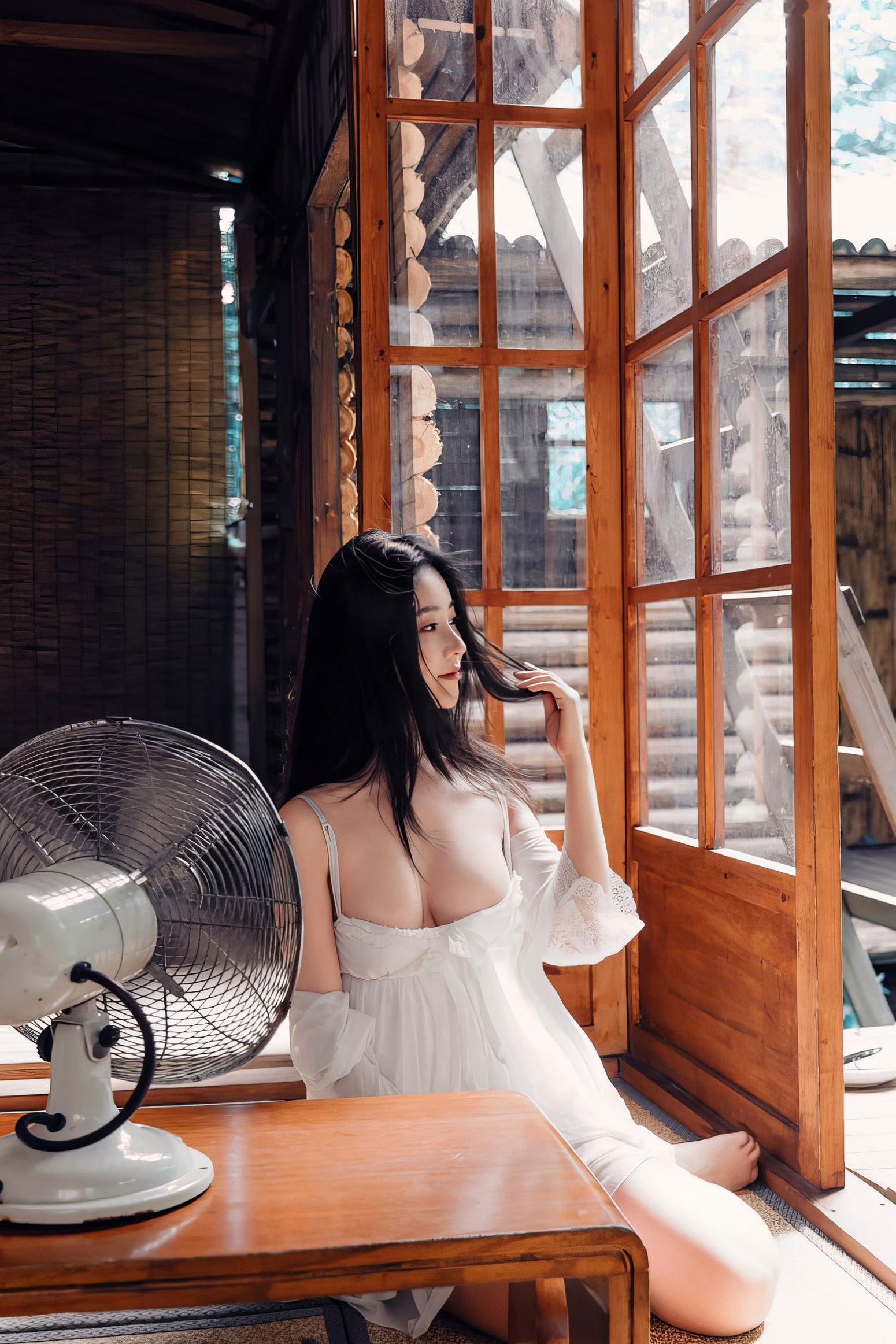年年-林间小屋私房写真,室内唯美文艺风,白纱透视下的清纯诱惑与治愈系暖光人像