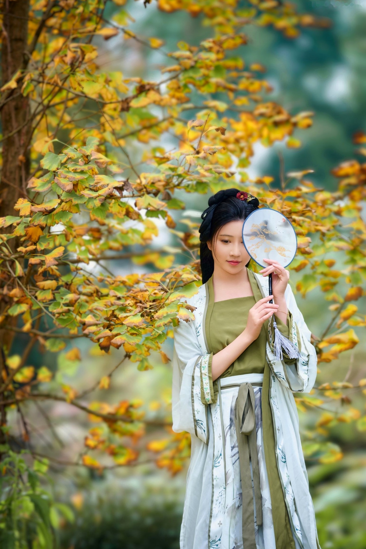 年年Nnian-秋兮:古风汉服户外私房,绝美少女秋日林间大尺度唯美写真